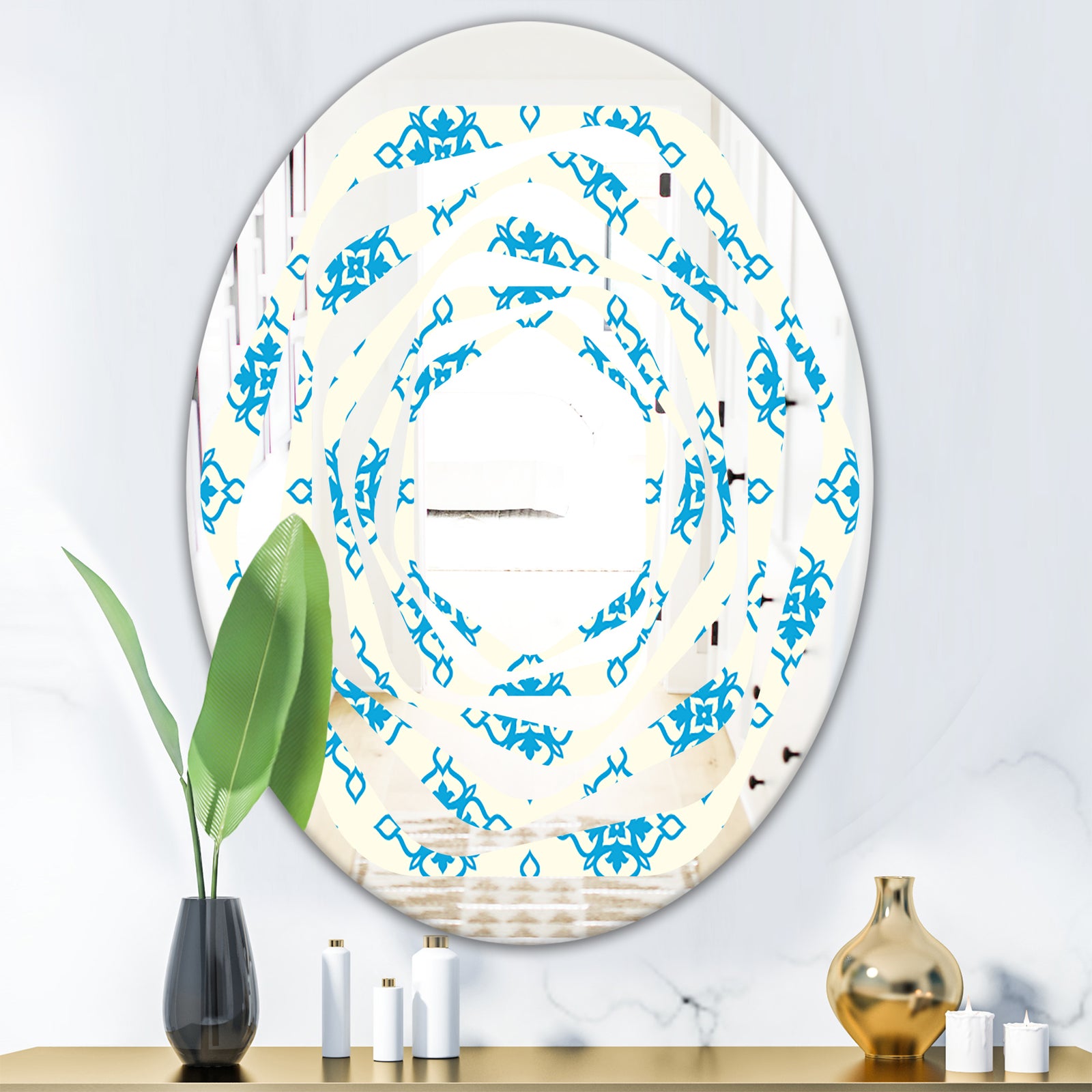Retro Ornamental Pattern I - Modern Round or Oval Wall Mirror - Whirl