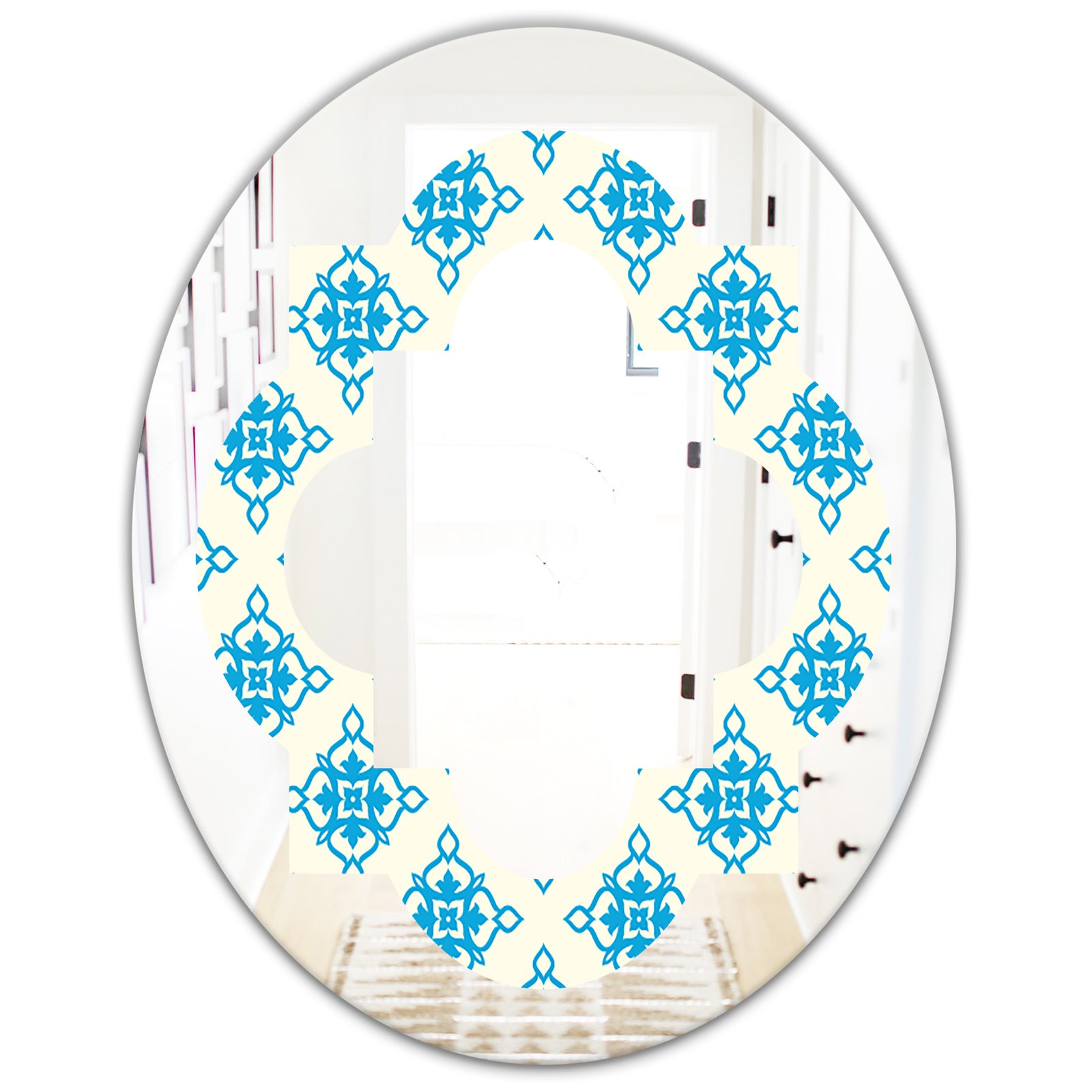 Retro Ornamental Pattern I - Modern Round or Oval Wall Mirror - Quatrefoil