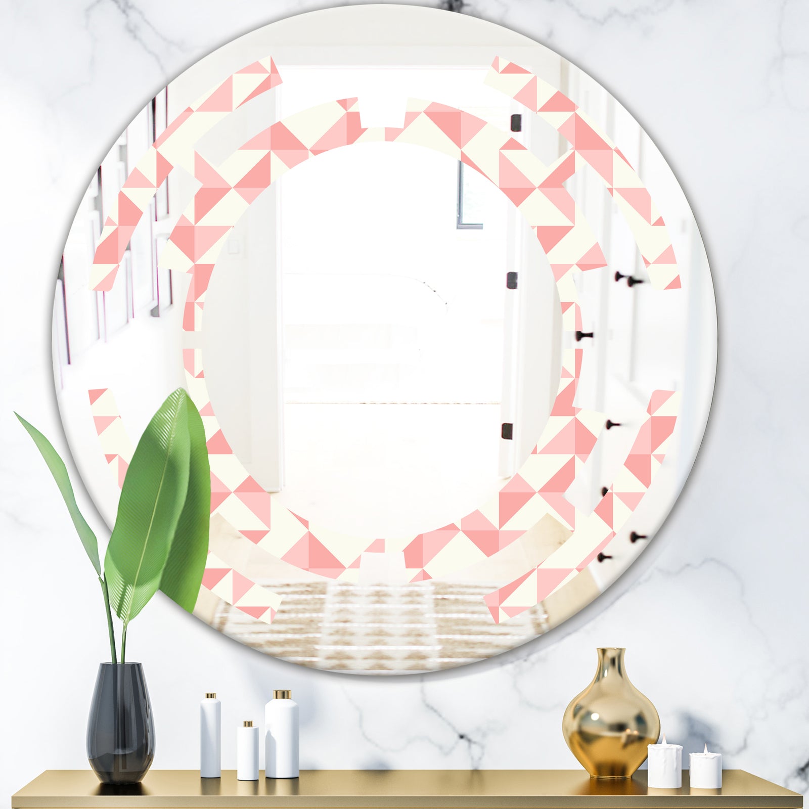 Abstract geometric pattern, patchwork quilting - Modern Round or Oval Wall Mirror - Space