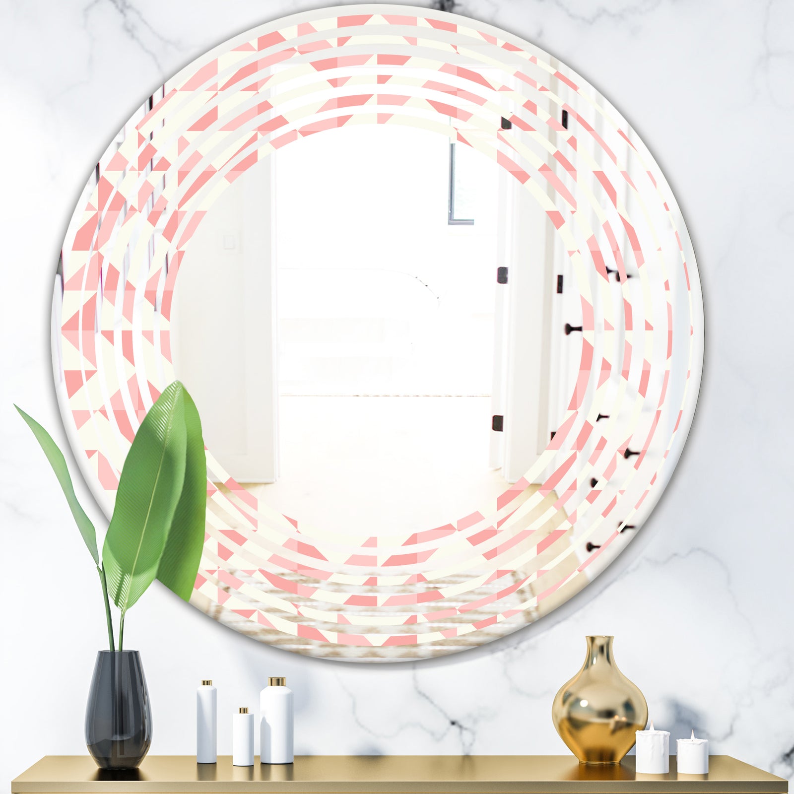 Abstract geometric pattern, patchwork quilting - Modern Round or Oval Wall Mirror - Wave