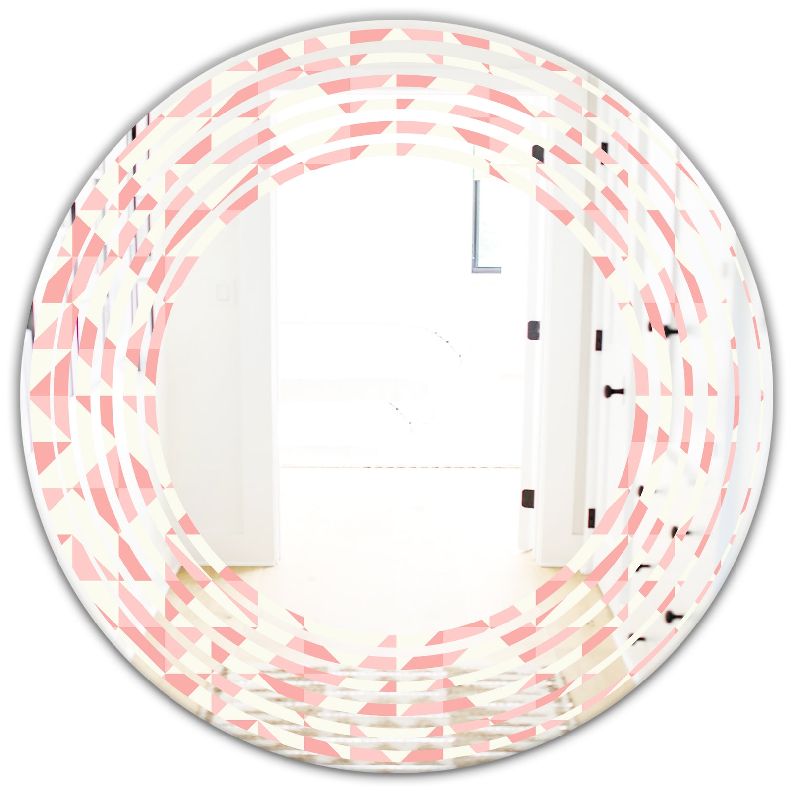 Abstract geometric pattern, patchwork quilting - Modern Round or Oval Wall Mirror - Wave