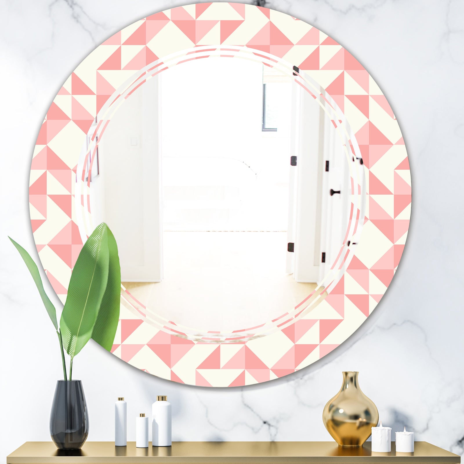 Abstract geometric pattern, patchwork quilting - Modern Round or Oval Wall Mirror - Triple C