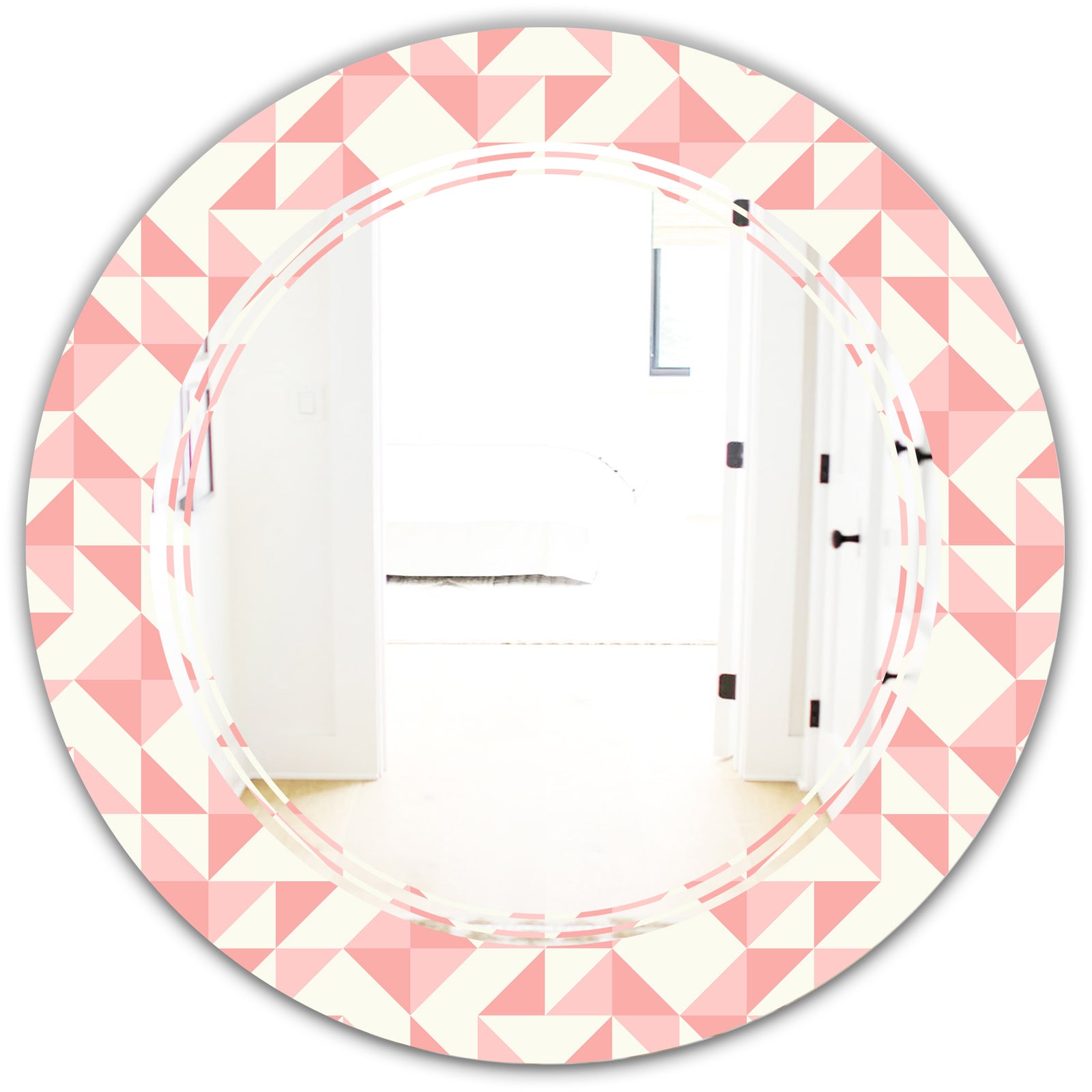Abstract geometric pattern, patchwork quilting - Modern Round or Oval Wall Mirror - Triple C
