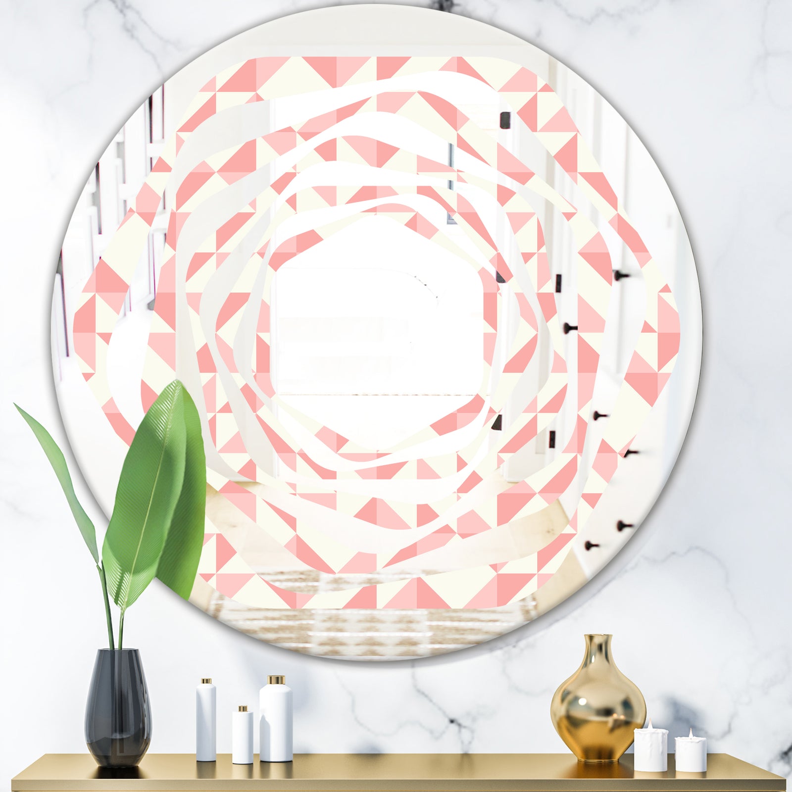 Abstract geometric pattern, patchwork quilting - Modern Round or Oval Wall Mirror - Whirl