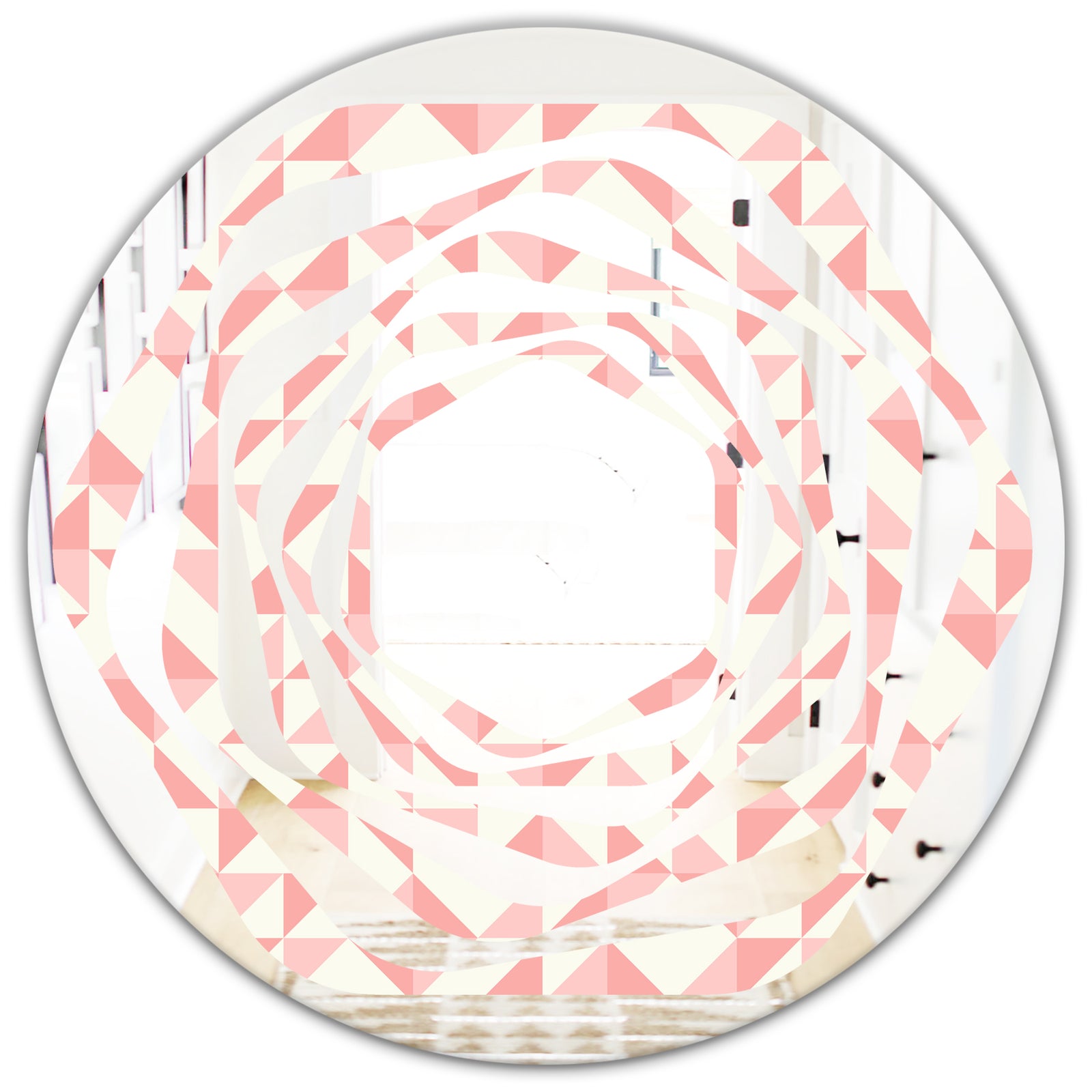 Abstract geometric pattern, patchwork quilting - Modern Round or Oval Wall Mirror - Whirl