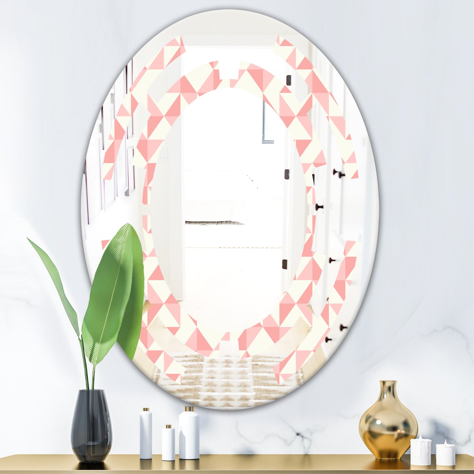 Abstract geometric pattern, patchwork quilting - Modern Round or Oval Wall Mirror - Space
