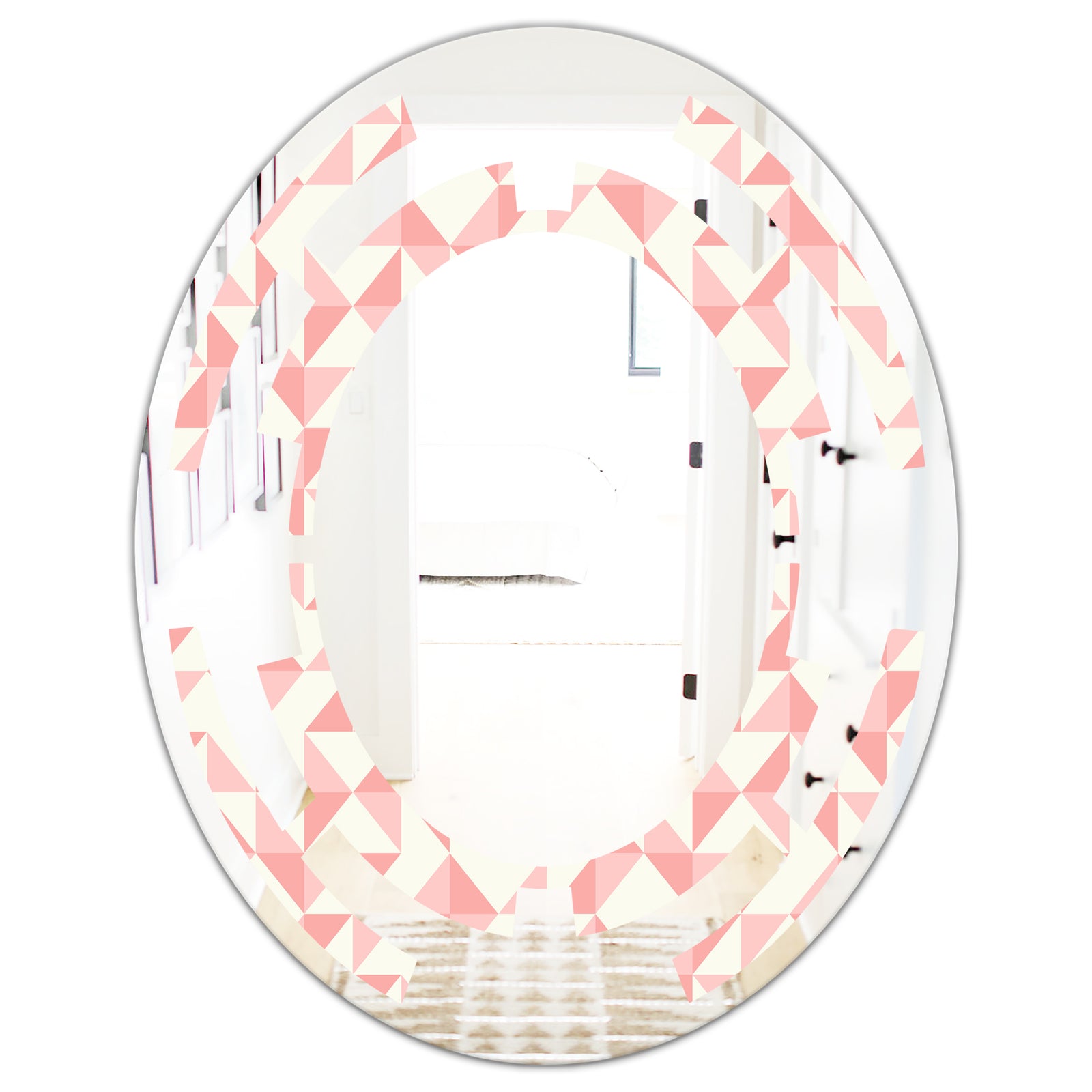 Abstract geometric pattern, patchwork quilting - Modern Round or Oval Wall Mirror - Space