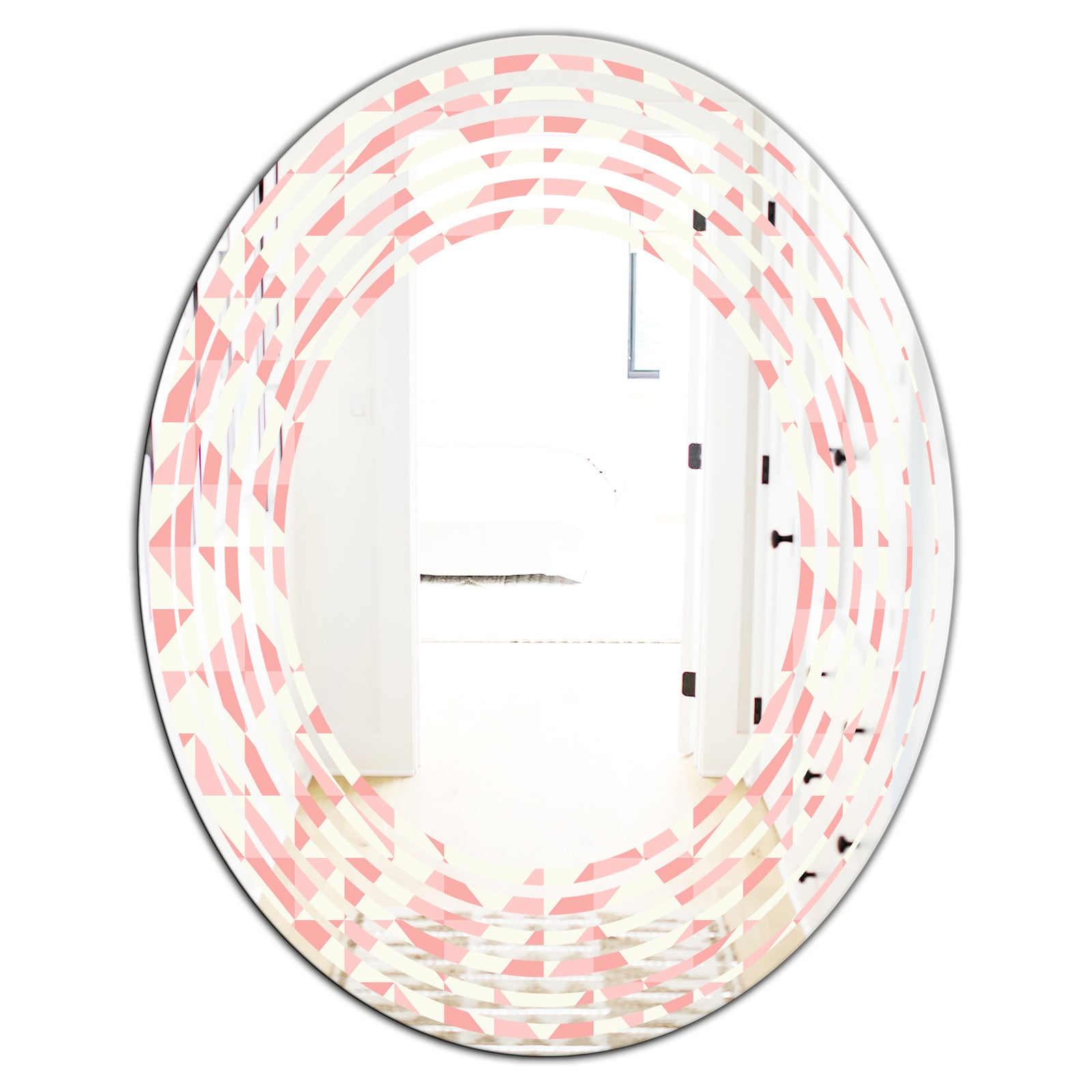 Abstract geometric pattern, patchwork quilting - Modern Round or Oval Wall Mirror - Wave