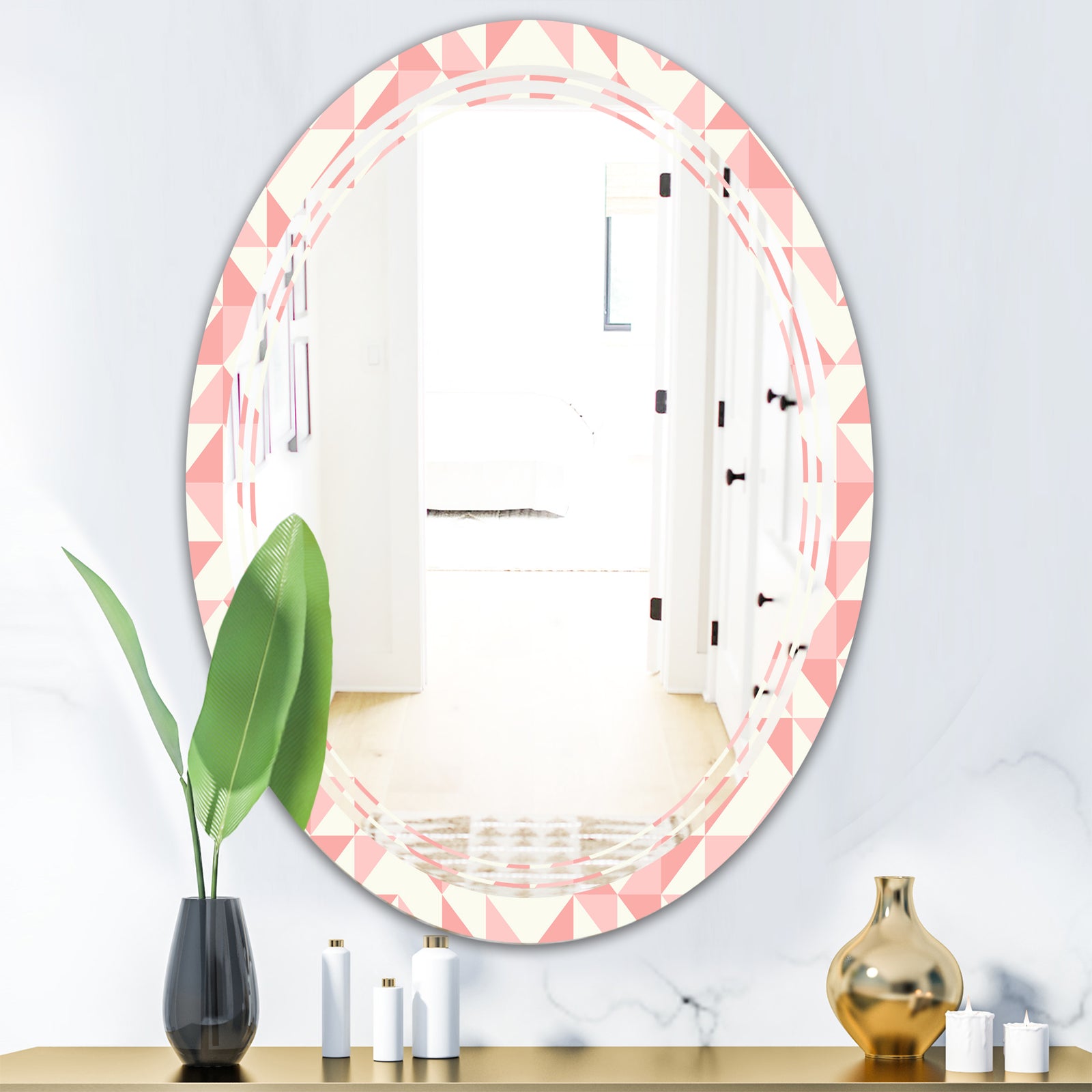 Abstract geometric pattern, patchwork quilting - Modern Round or Oval Wall Mirror - Triple C