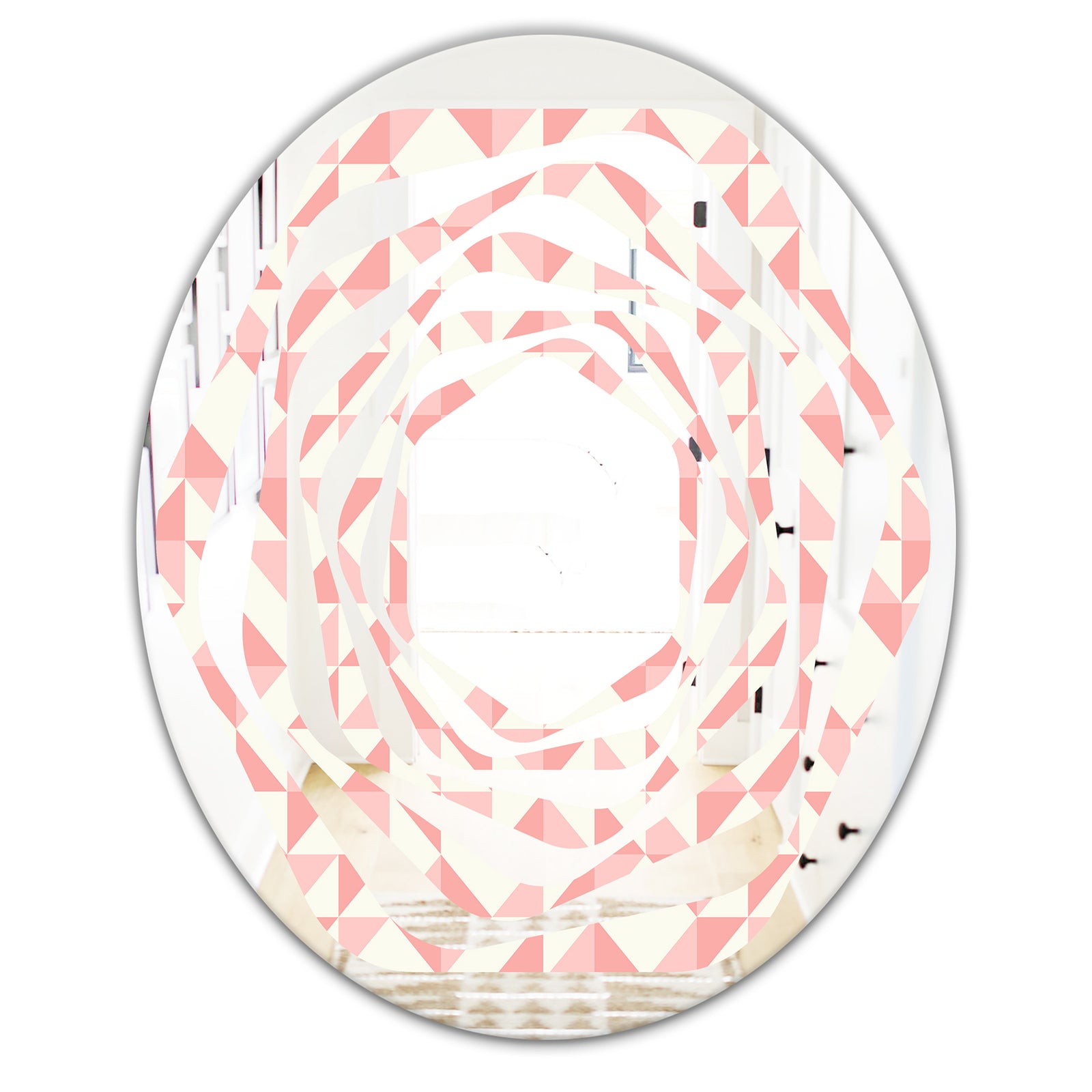 Abstract geometric pattern, patchwork quilting - Modern Round or Oval Wall Mirror - Whirl