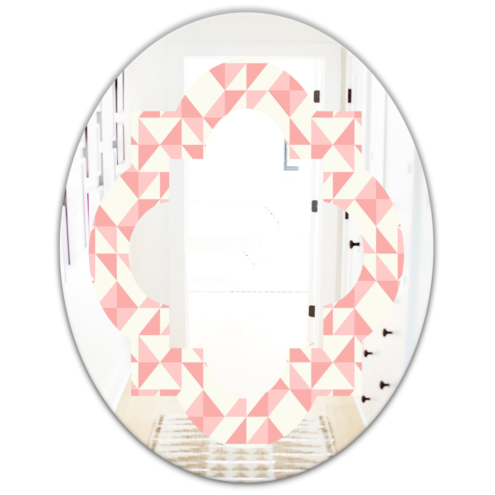 Abstract geometric pattern, patchwork quilting - Modern Round or Oval Wall Mirror - Quatrefoil