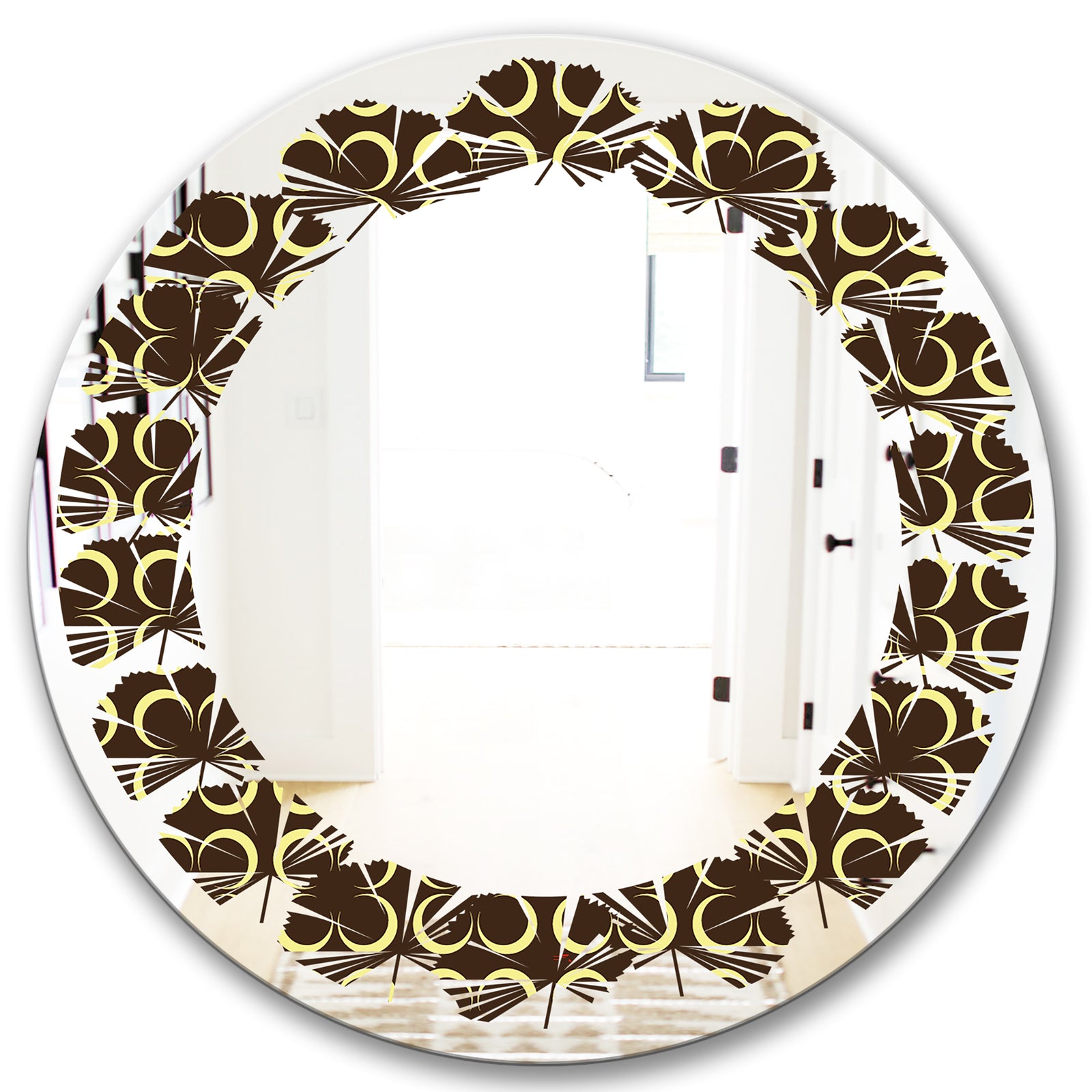 Floral Retro Pattern II - Modern Round or Oval Wall Mirror - Leaves
