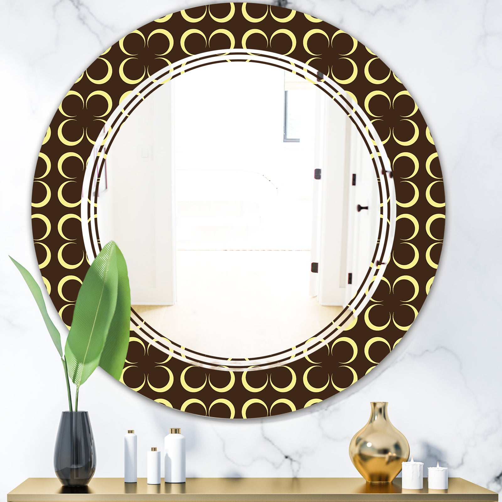 Floral Retro Pattern II - Modern Round or Oval Wall Mirror - Triple C