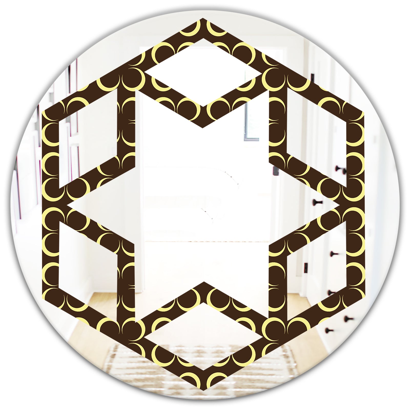 Floral Retro Pattern II - Modern Round or Oval Wall Mirror - Hexagon Star
