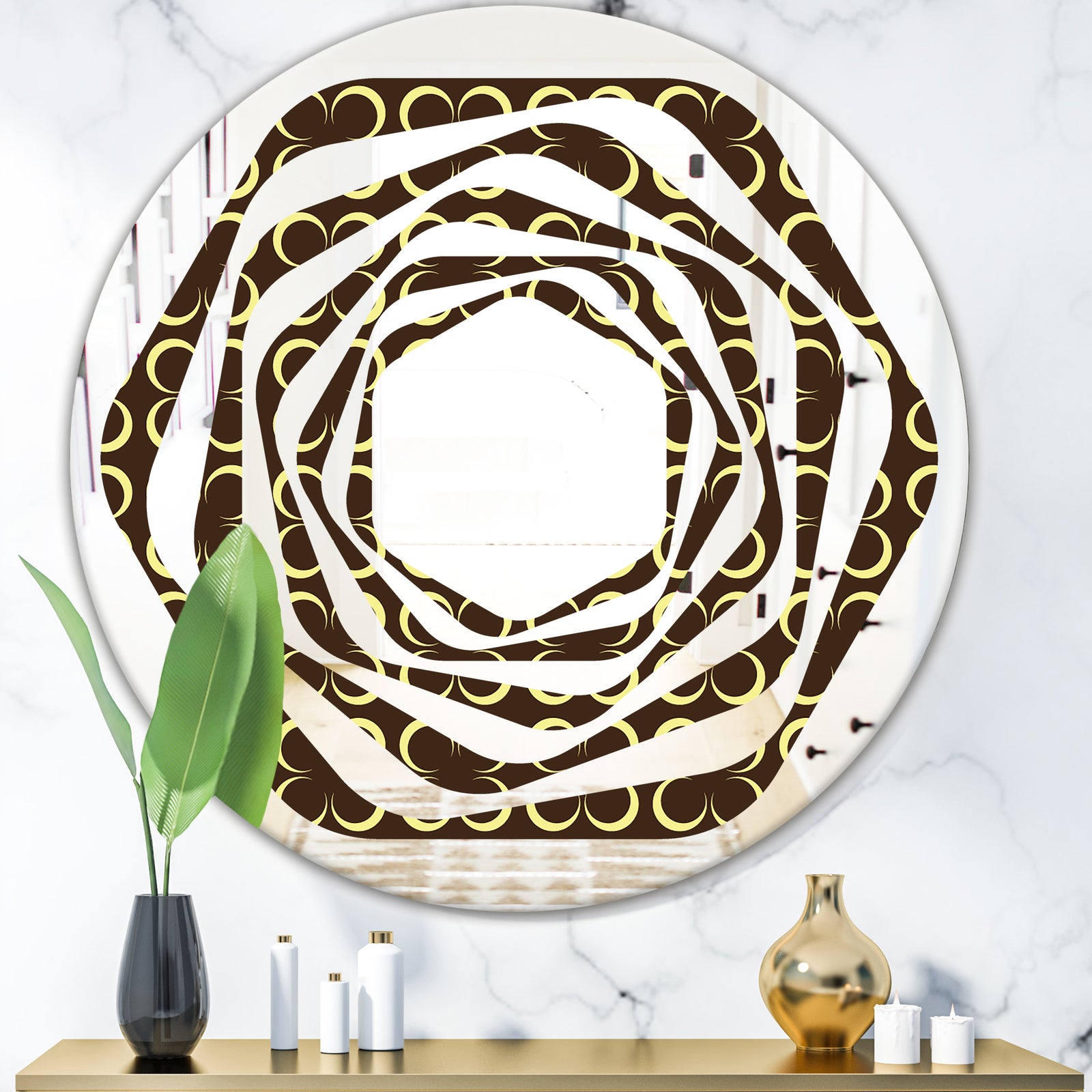 Floral Retro Pattern II - Modern Round or Oval Wall Mirror - Whirl
