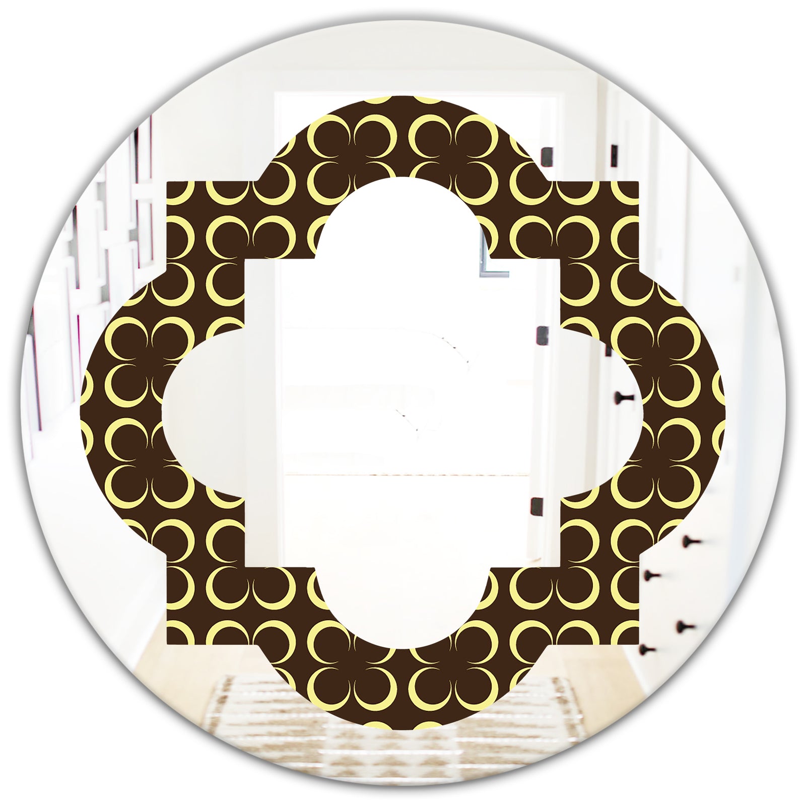 Floral Retro Pattern II - Modern Round or Oval Wall Mirror - Quatrefoil