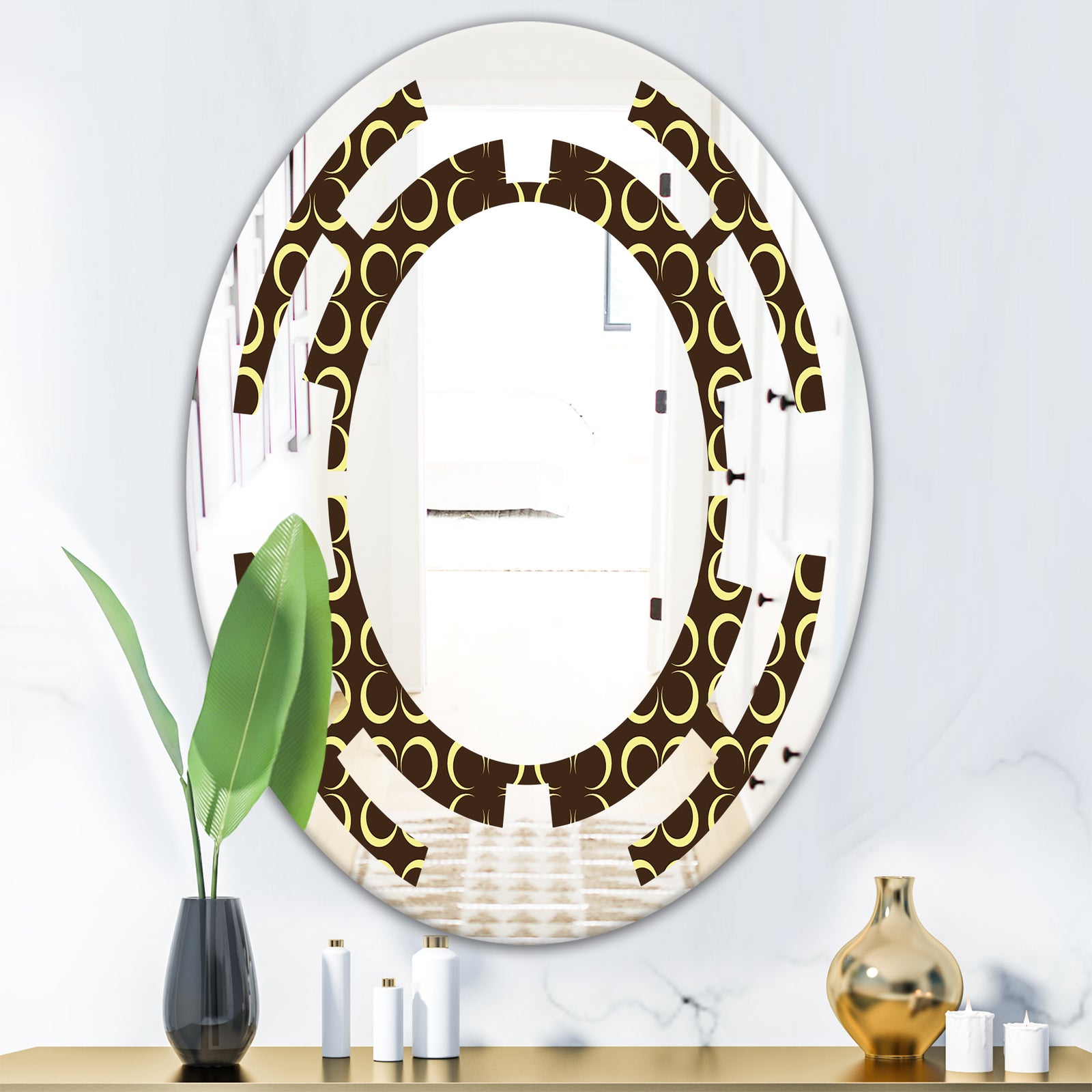 Floral Retro Pattern II - Modern Round or Oval Wall Mirror - Space