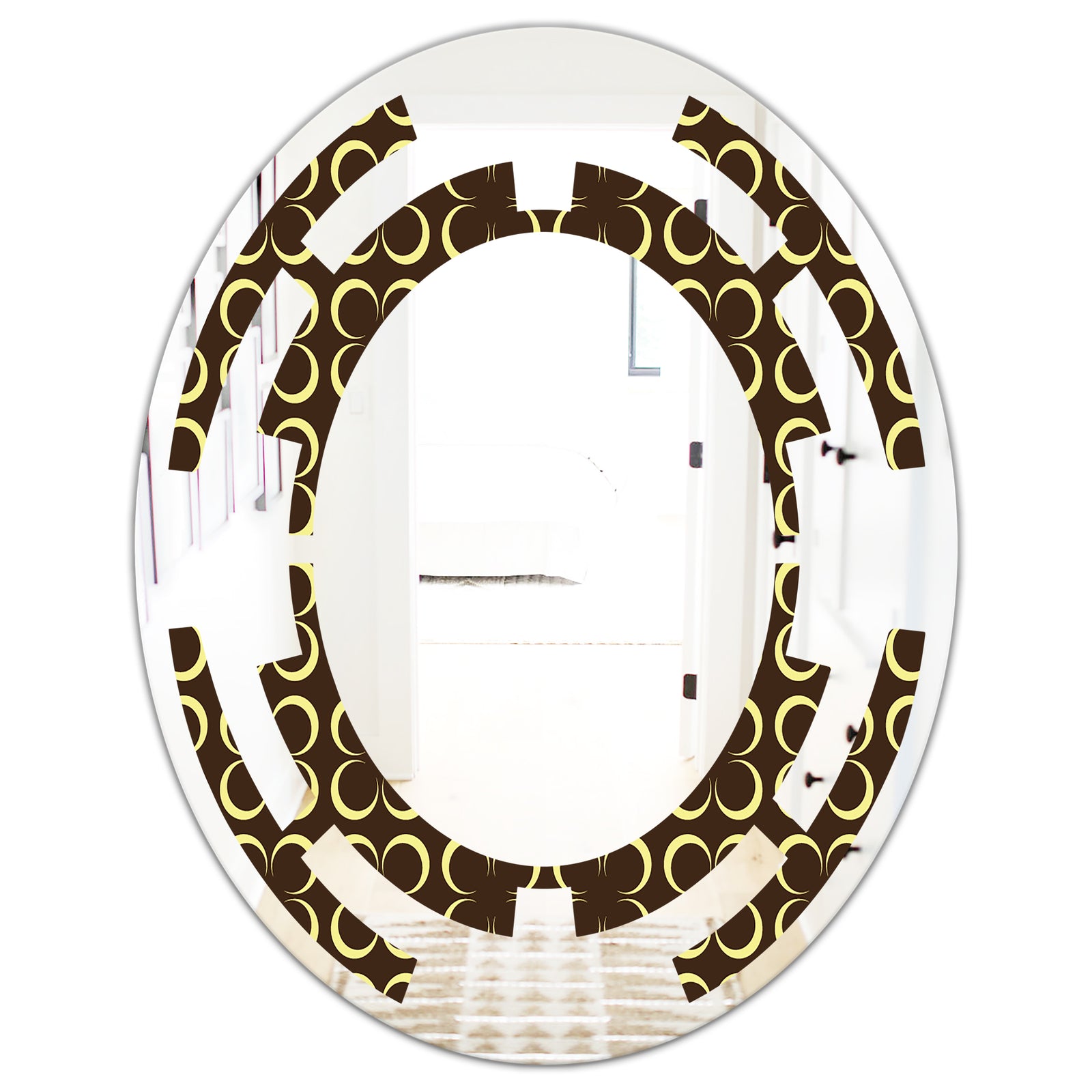 Floral Retro Pattern II - Modern Round or Oval Wall Mirror - Space