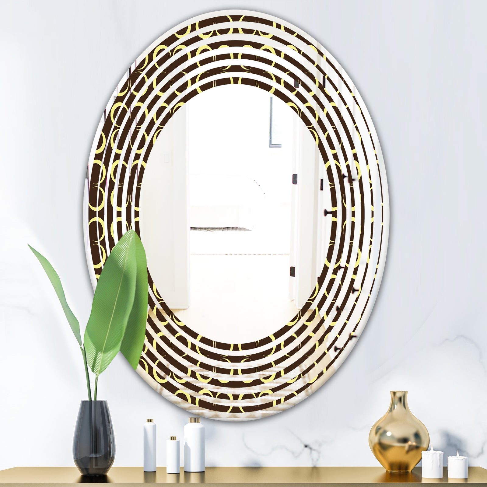 Floral Retro Pattern II - Modern Round or Oval Wall Mirror - Wave