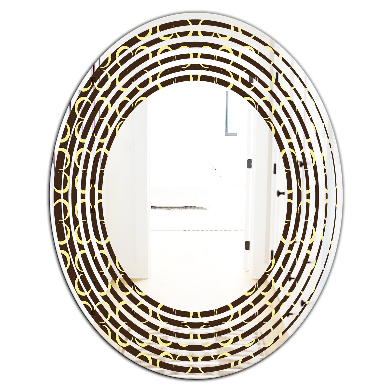 Floral Retro Pattern II - Modern Round or Oval Wall Mirror - Wave