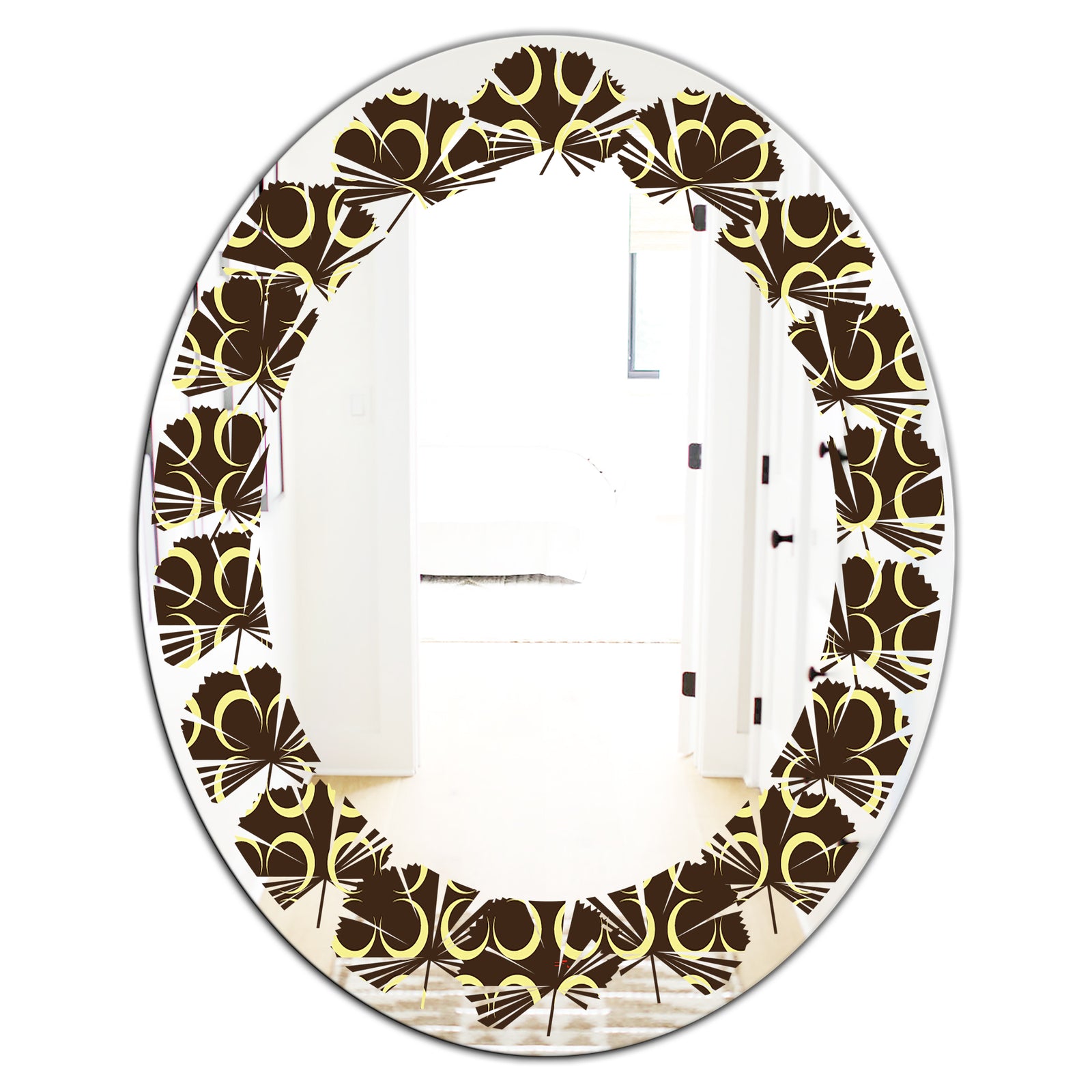 Floral Retro Pattern II - Modern Round or Oval Wall Mirror - Leaves