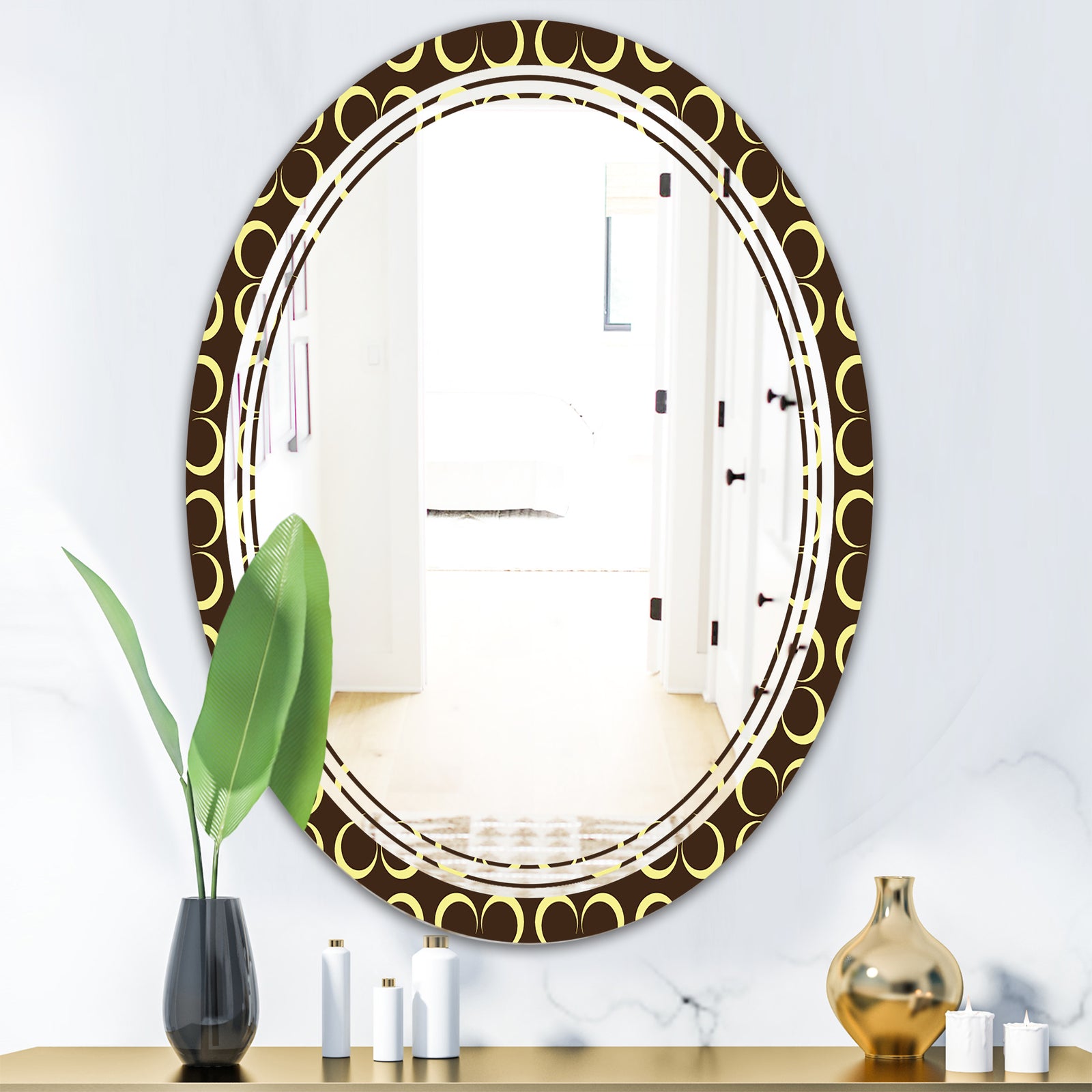 Floral Retro Pattern II - Modern Round or Oval Wall Mirror - Triple C