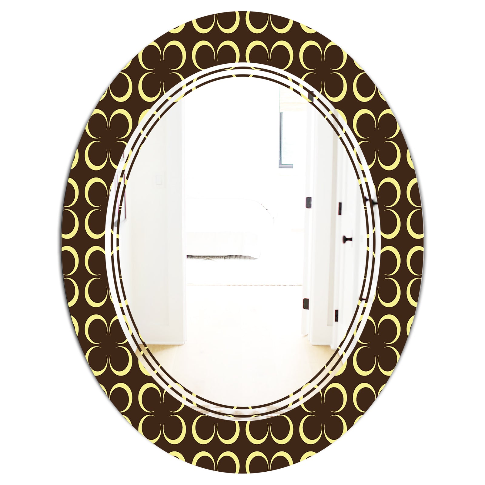 Floral Retro Pattern II - Modern Round or Oval Wall Mirror - Triple C