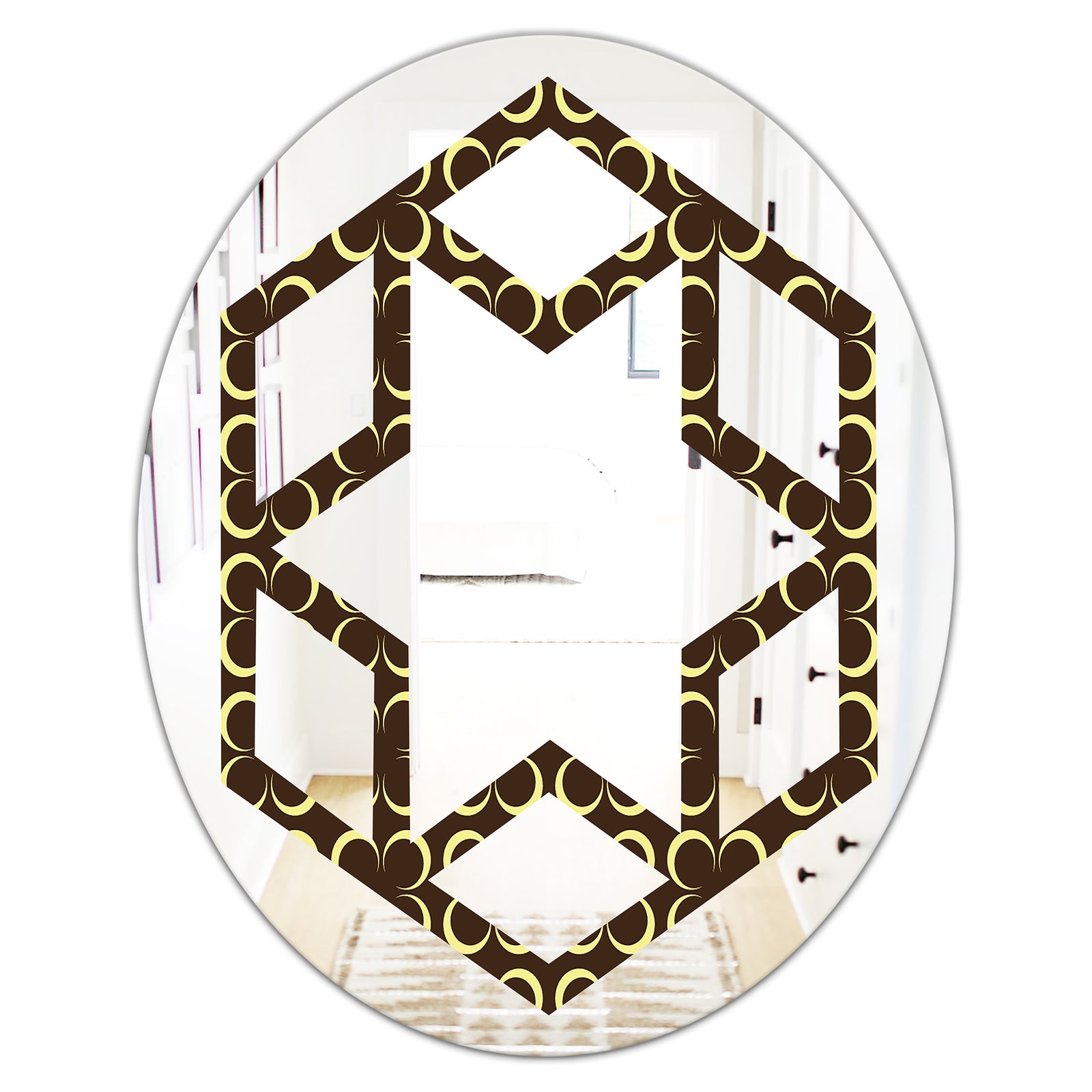 Floral Retro Pattern II - Modern Round or Oval Wall Mirror - Hexagon Star