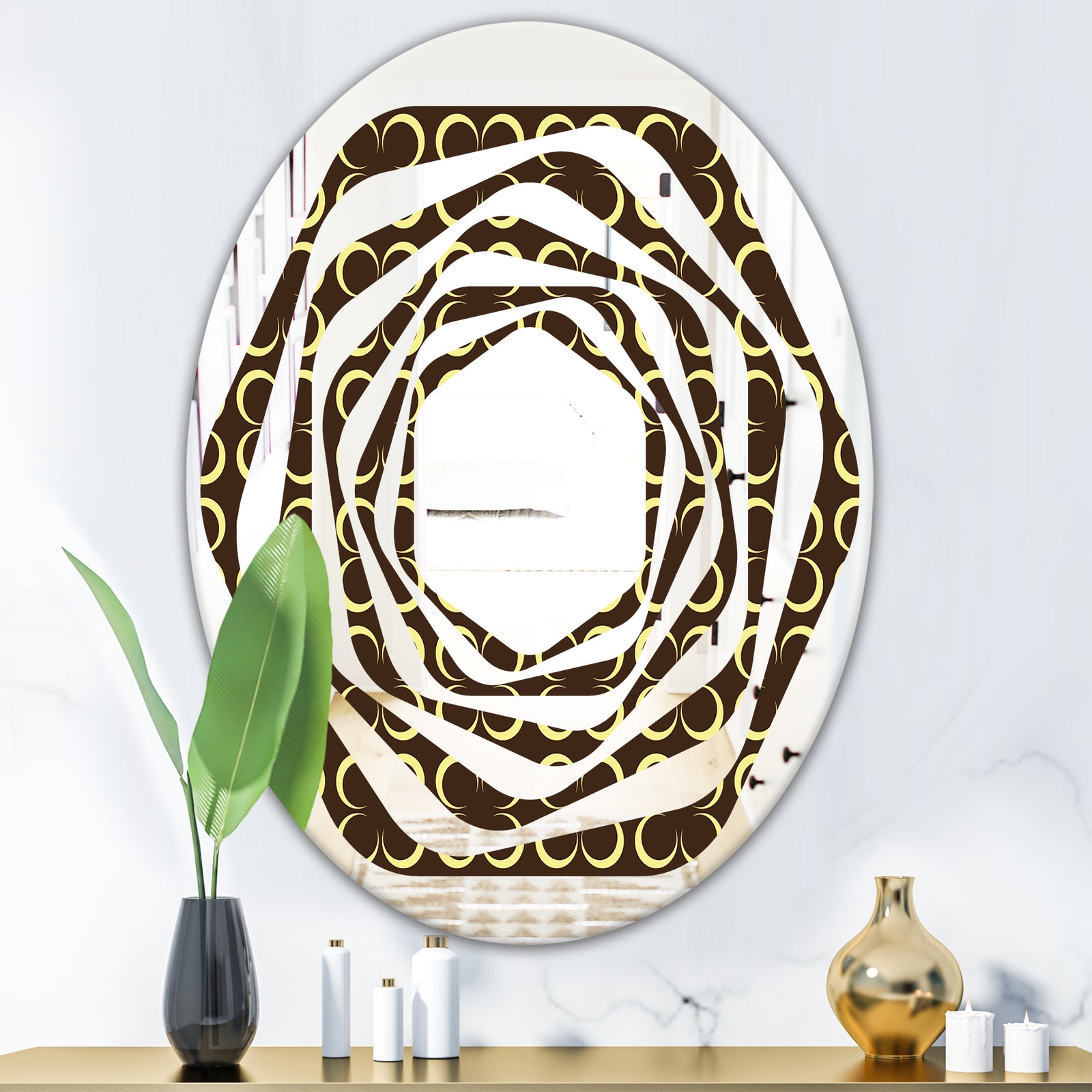 Floral Retro Pattern II - Modern Round or Oval Wall Mirror - Whirl