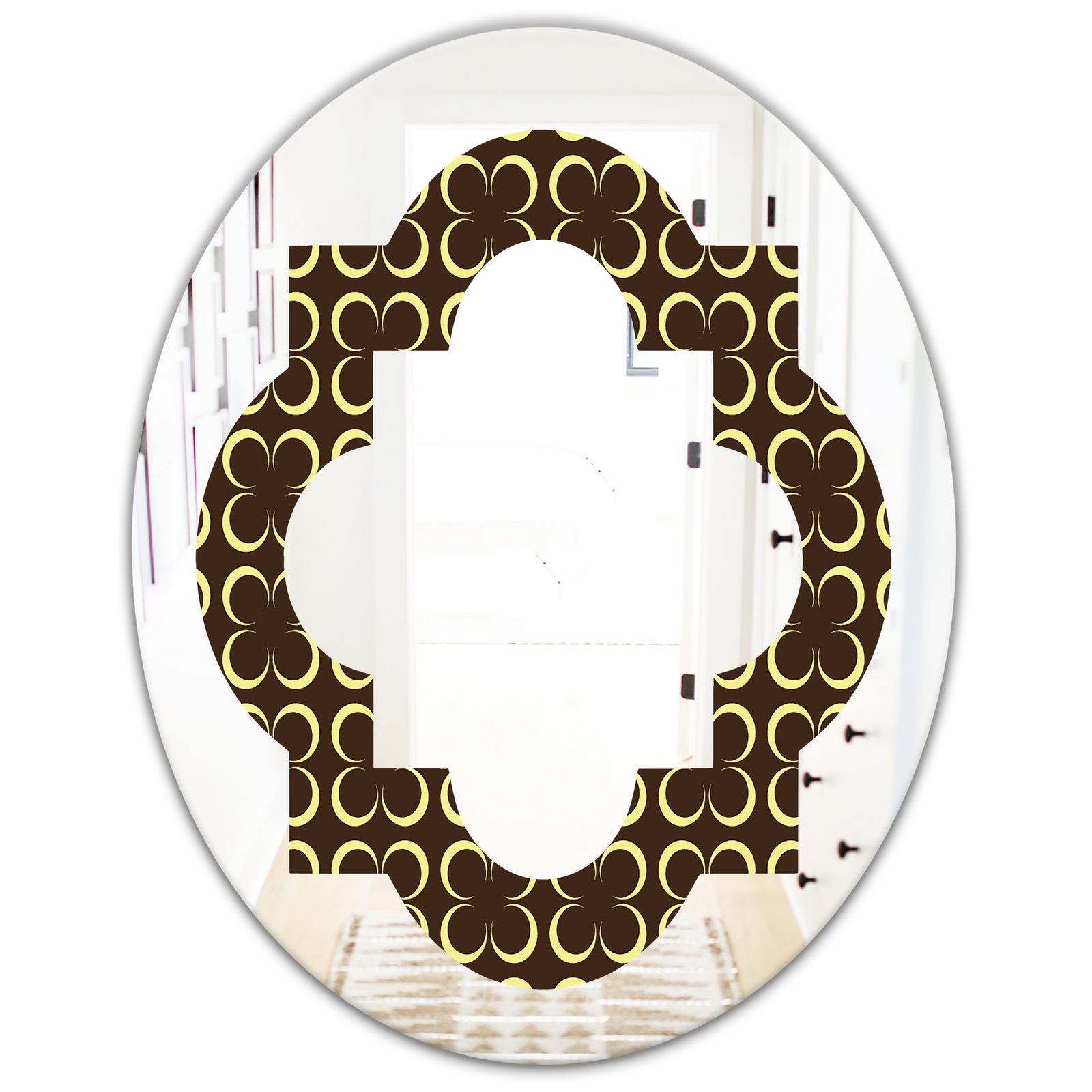 Floral Retro Pattern II - Modern Round or Oval Wall Mirror - Quatrefoil