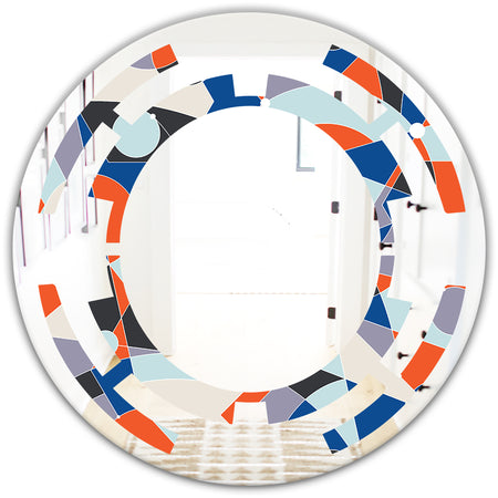 Retro Geometric Grid IV - Modern Round or Oval Wall Mirror - Space