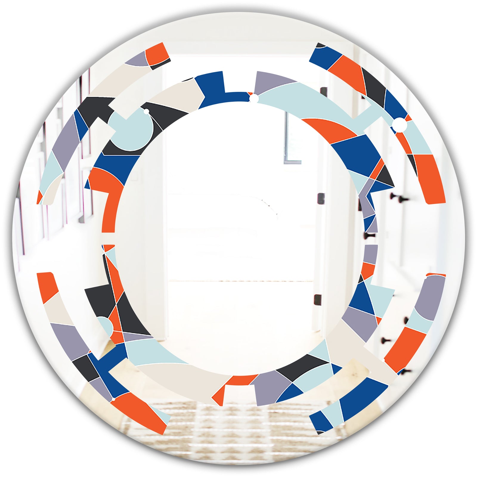 Retro Geometric Grid IV - Modern Round or Oval Wall Mirror - Space