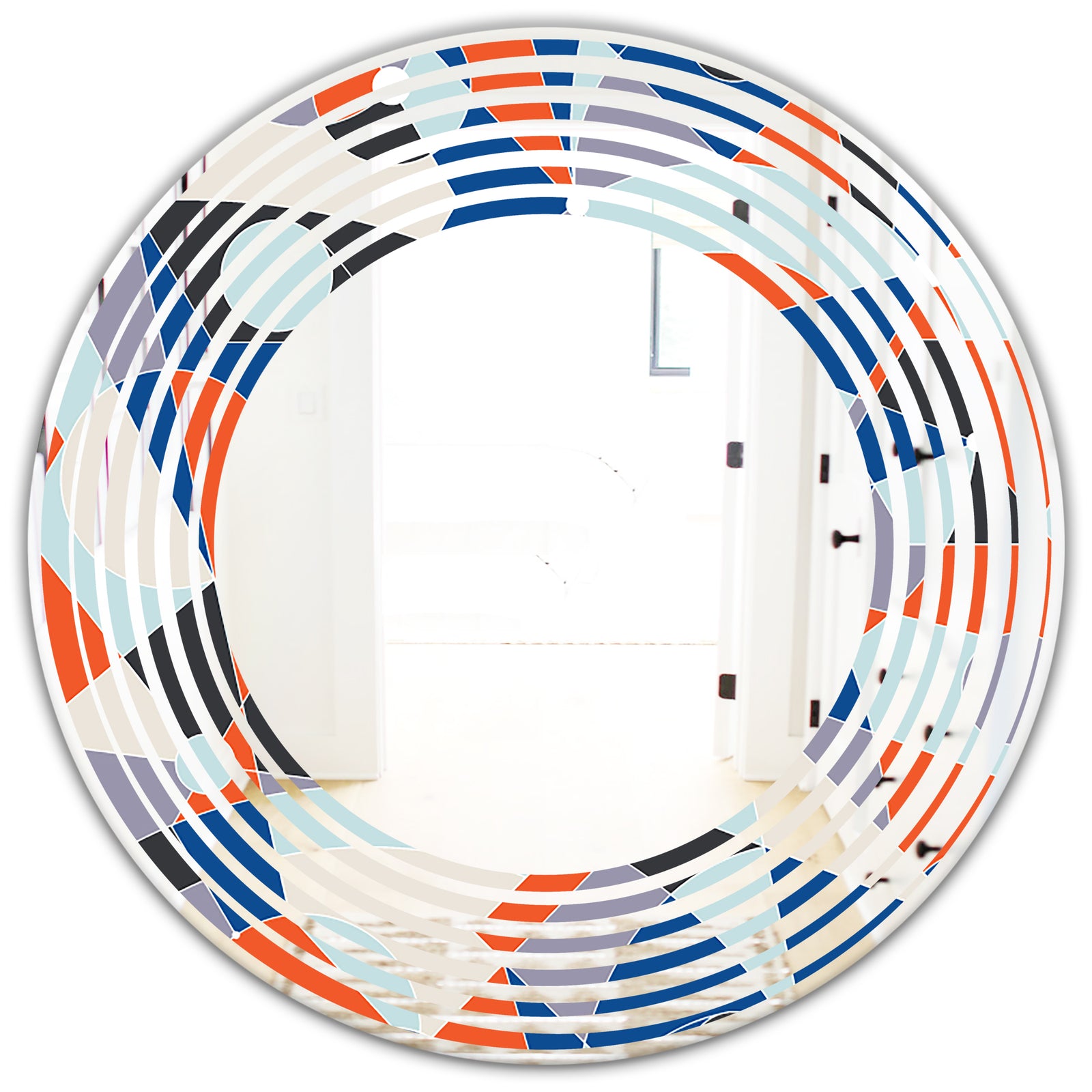 Retro Geometric Grid IV - Modern Round or Oval Wall Mirror - Wave