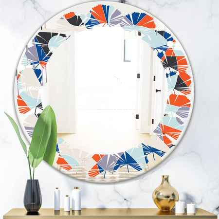 Retro Geometric Grid IV - Modern Round or Oval Wall Mirror - Leaves