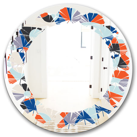 Retro Geometric Grid IV - Modern Round or Oval Wall Mirror - Leaves