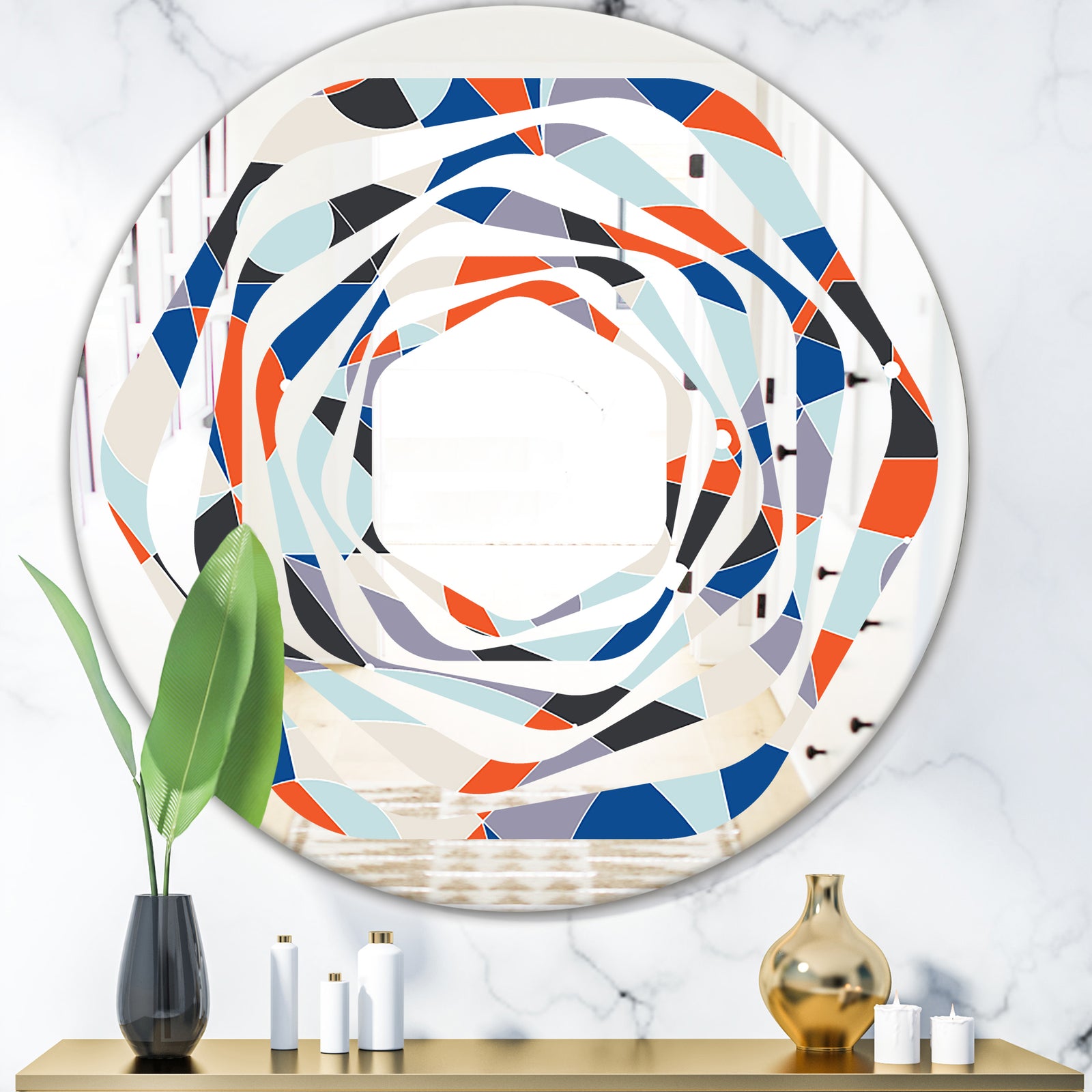Retro Geometric Grid IV - Modern Round or Oval Wall Mirror - Whirl