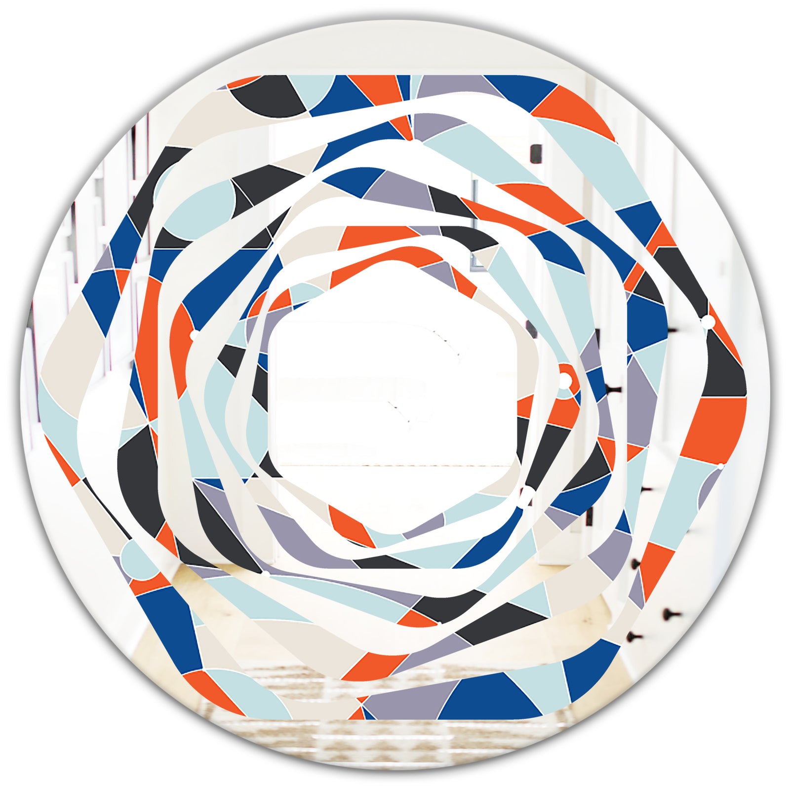 Retro Geometric Grid IV - Modern Round or Oval Wall Mirror - Whirl