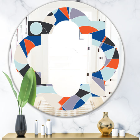 Retro Geometric Grid IV - Modern Round or Oval Wall Mirror - Quatrefoil