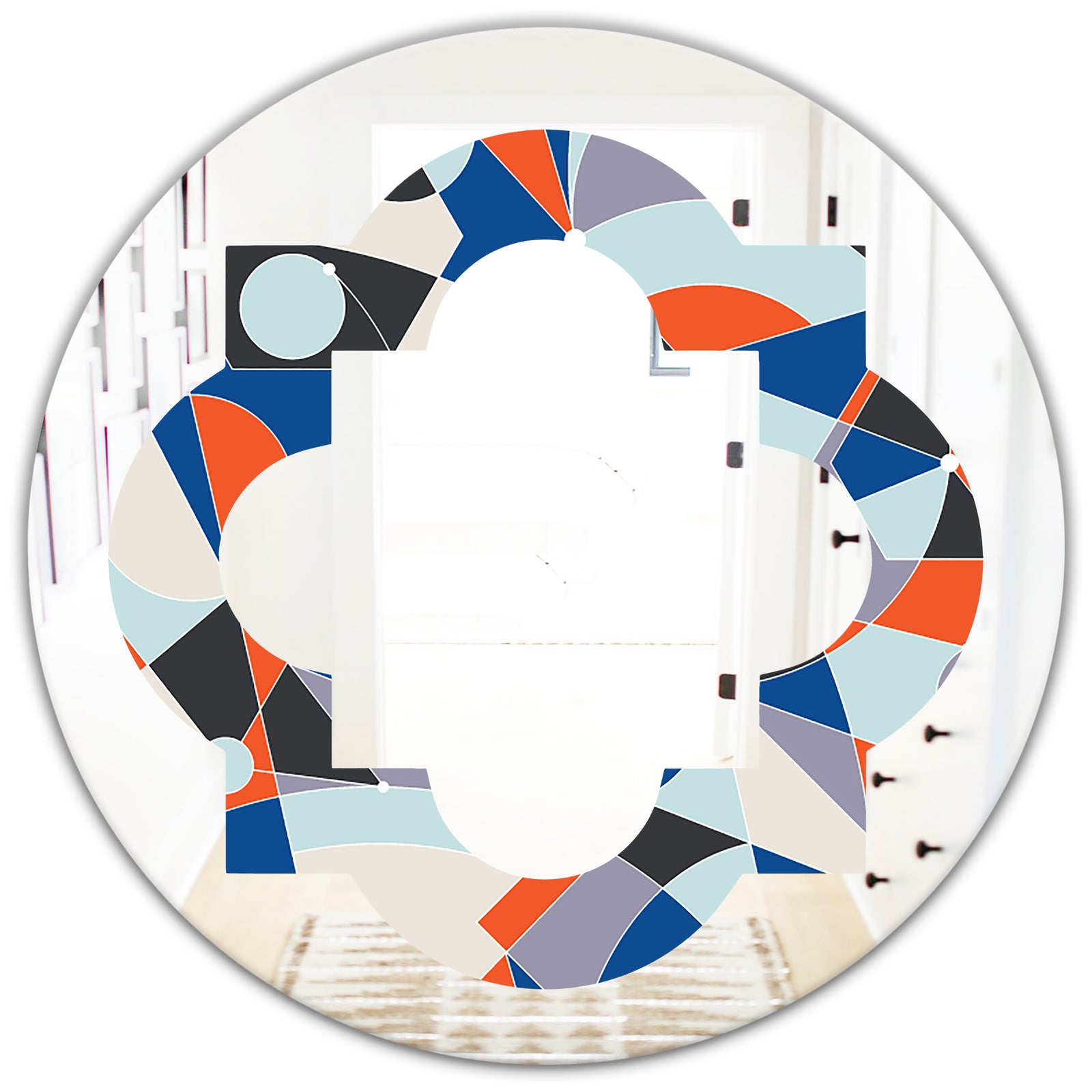 Retro Geometric Grid IV - Modern Round or Oval Wall Mirror - Quatrefoil