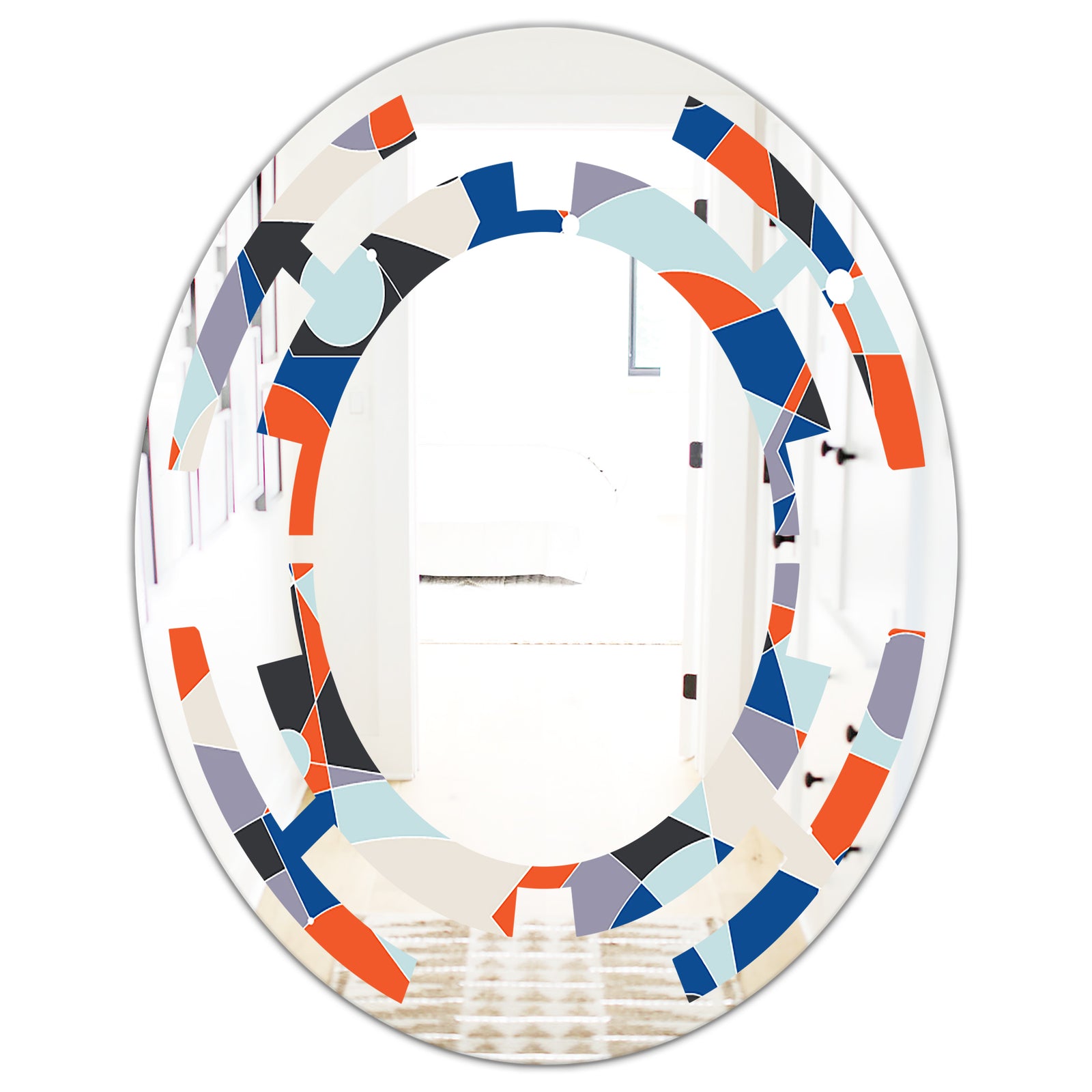 Retro Geometric Grid IV - Modern Round or Oval Wall Mirror - Space