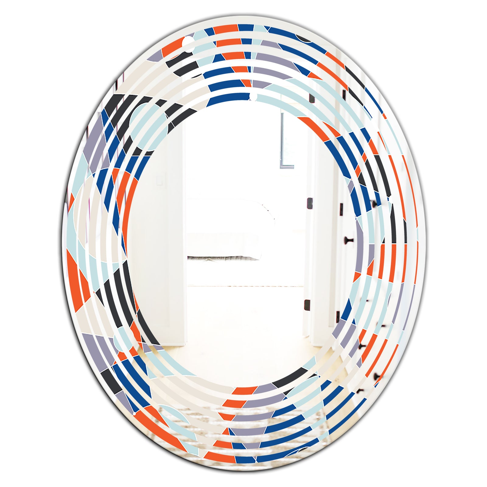 Retro Geometric Grid IV - Modern Round or Oval Wall Mirror - Wave