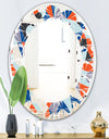 Retro Geometric Grid IV - Modern Round or Oval Wall Mirror - Leaves