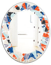 Retro Geometric Grid IV - Modern Round or Oval Wall Mirror - Leaves