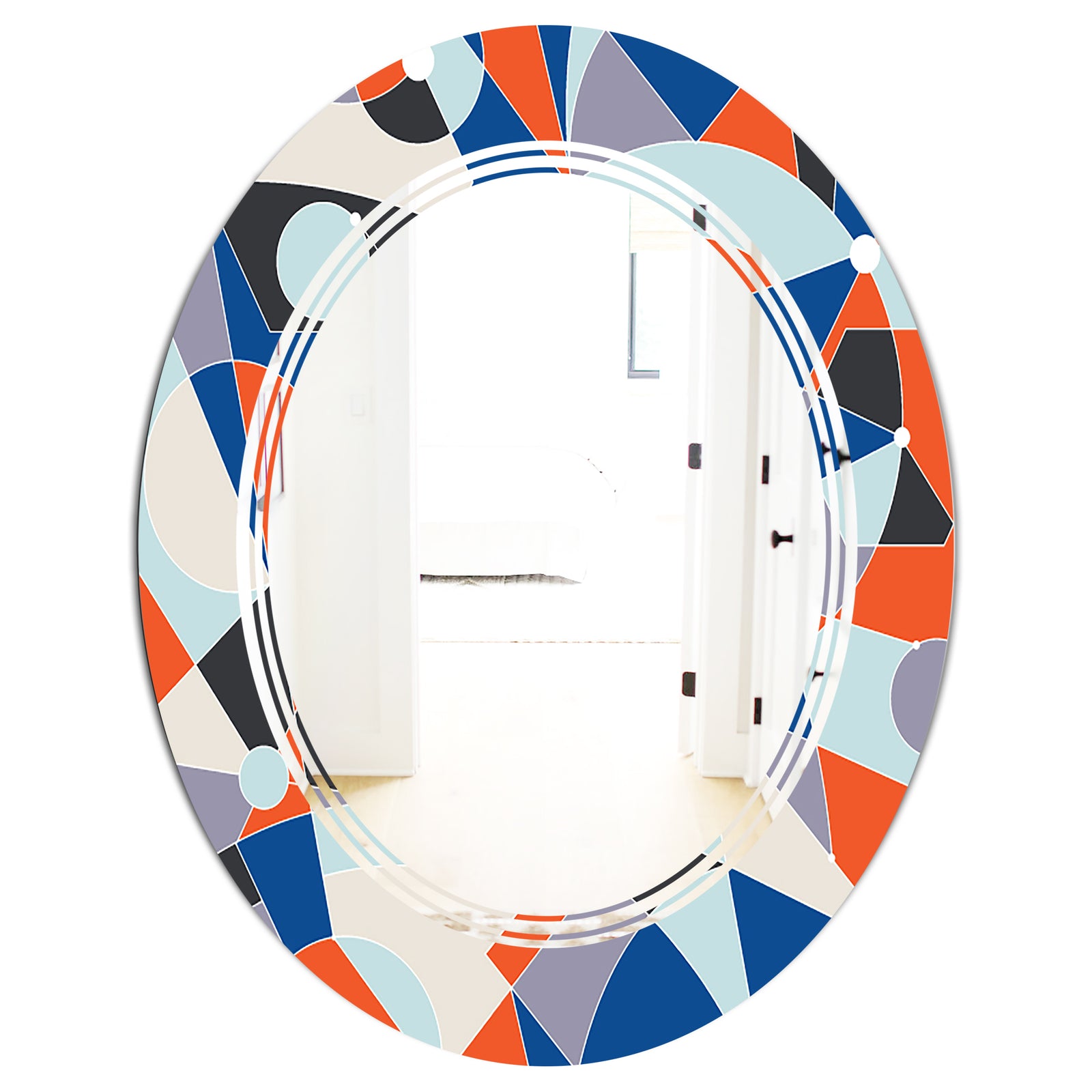 Retro Geometric Grid IV - Modern Round or Oval Wall Mirror - Triple C