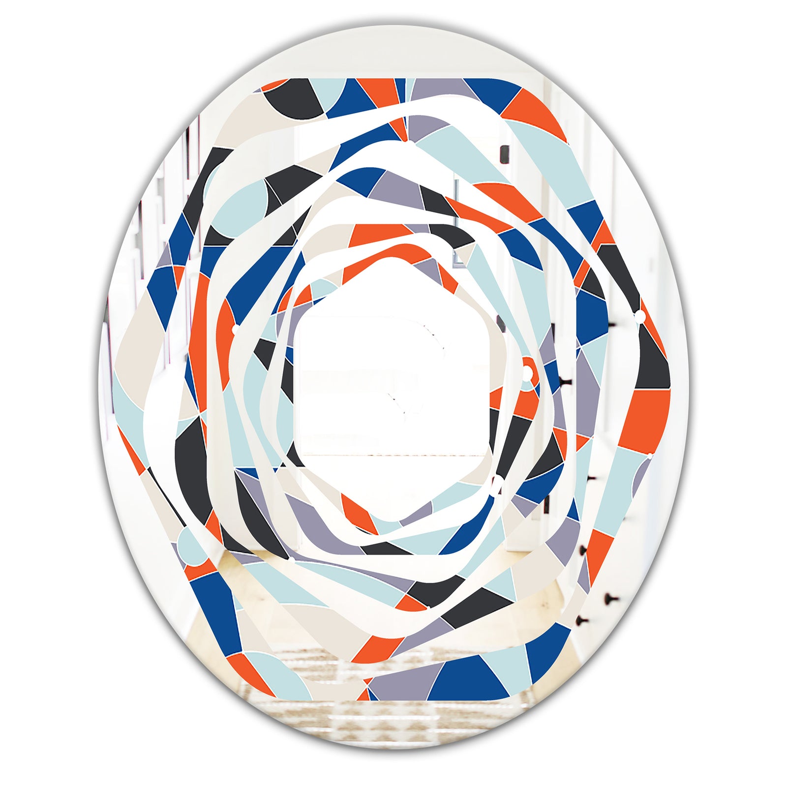 Retro Geometric Grid IV - Modern Round or Oval Wall Mirror - Whirl