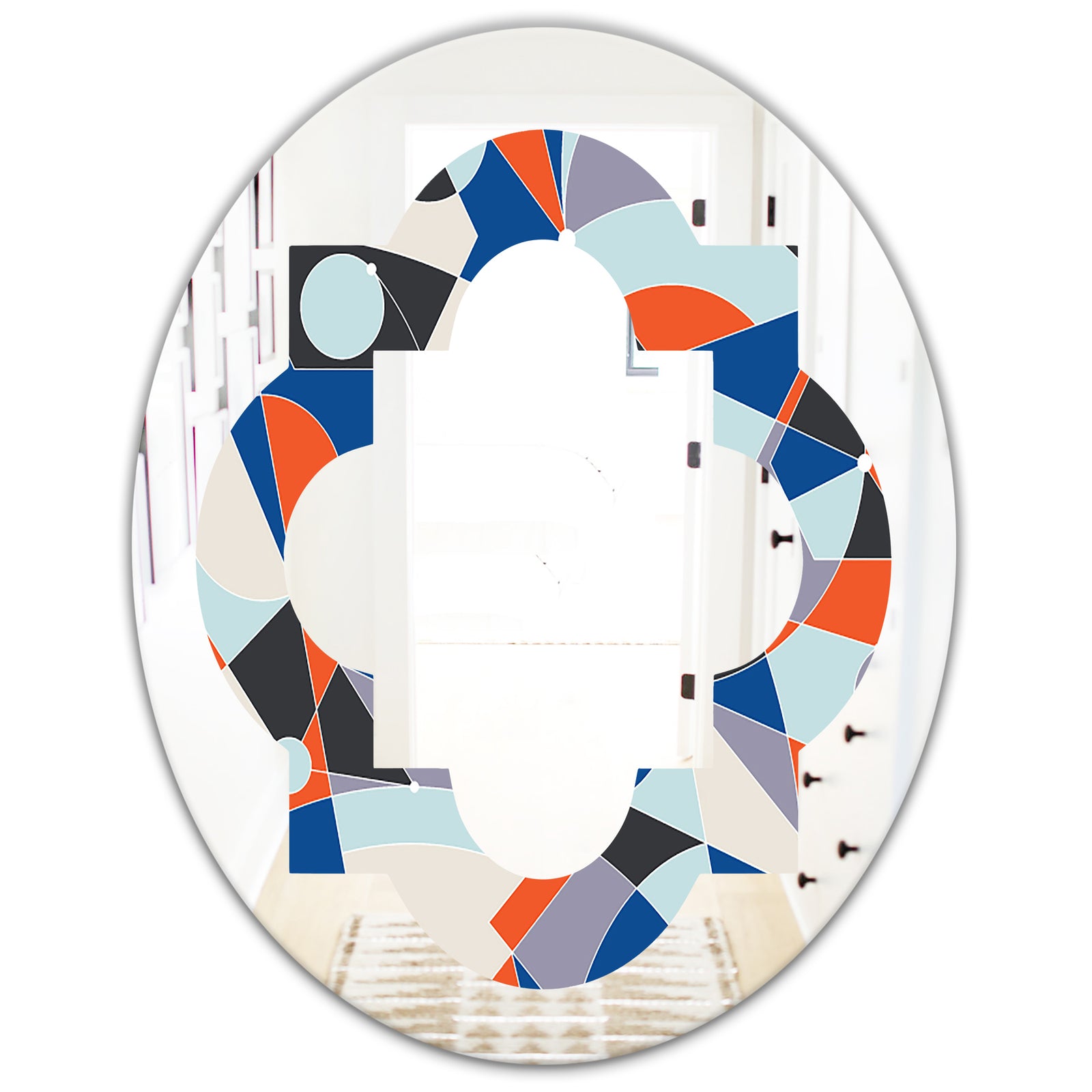 Retro Geometric Grid IV - Modern Round or Oval Wall Mirror - Quatrefoil