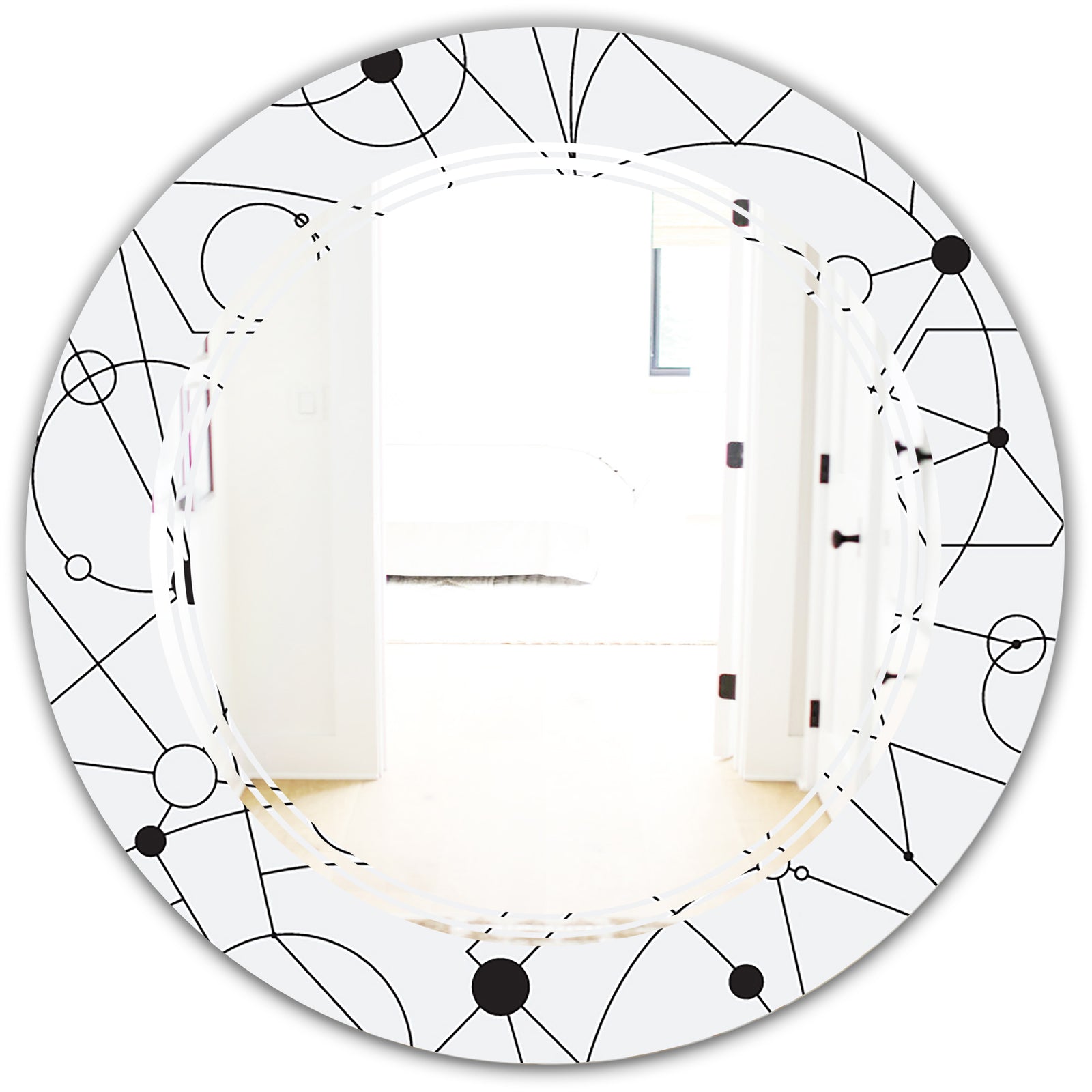 Retro Geometric Grid III - Modern Round or Oval Wall Mirror - Triple C