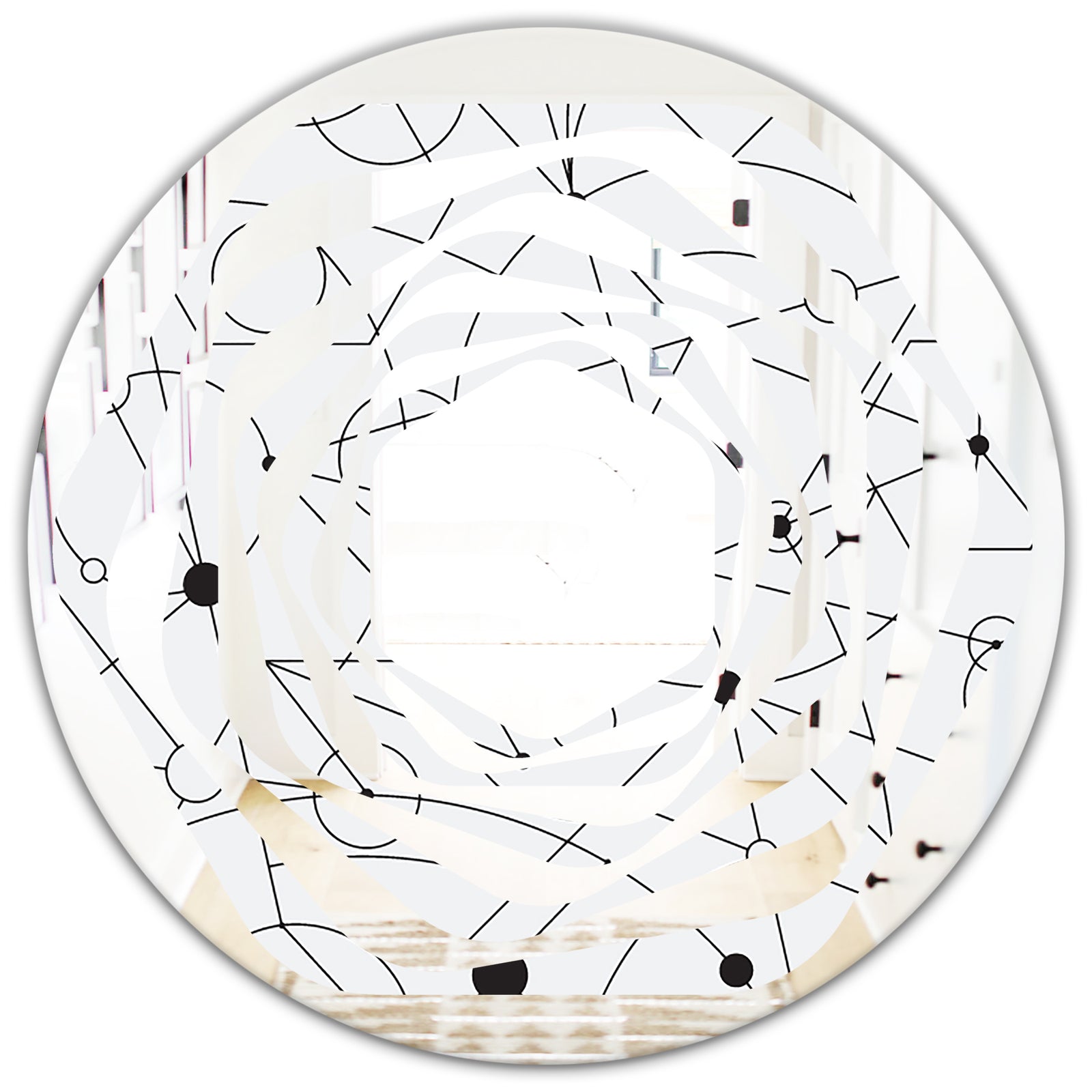 Retro Geometric Grid III - Modern Round or Oval Wall Mirror - Whirl
