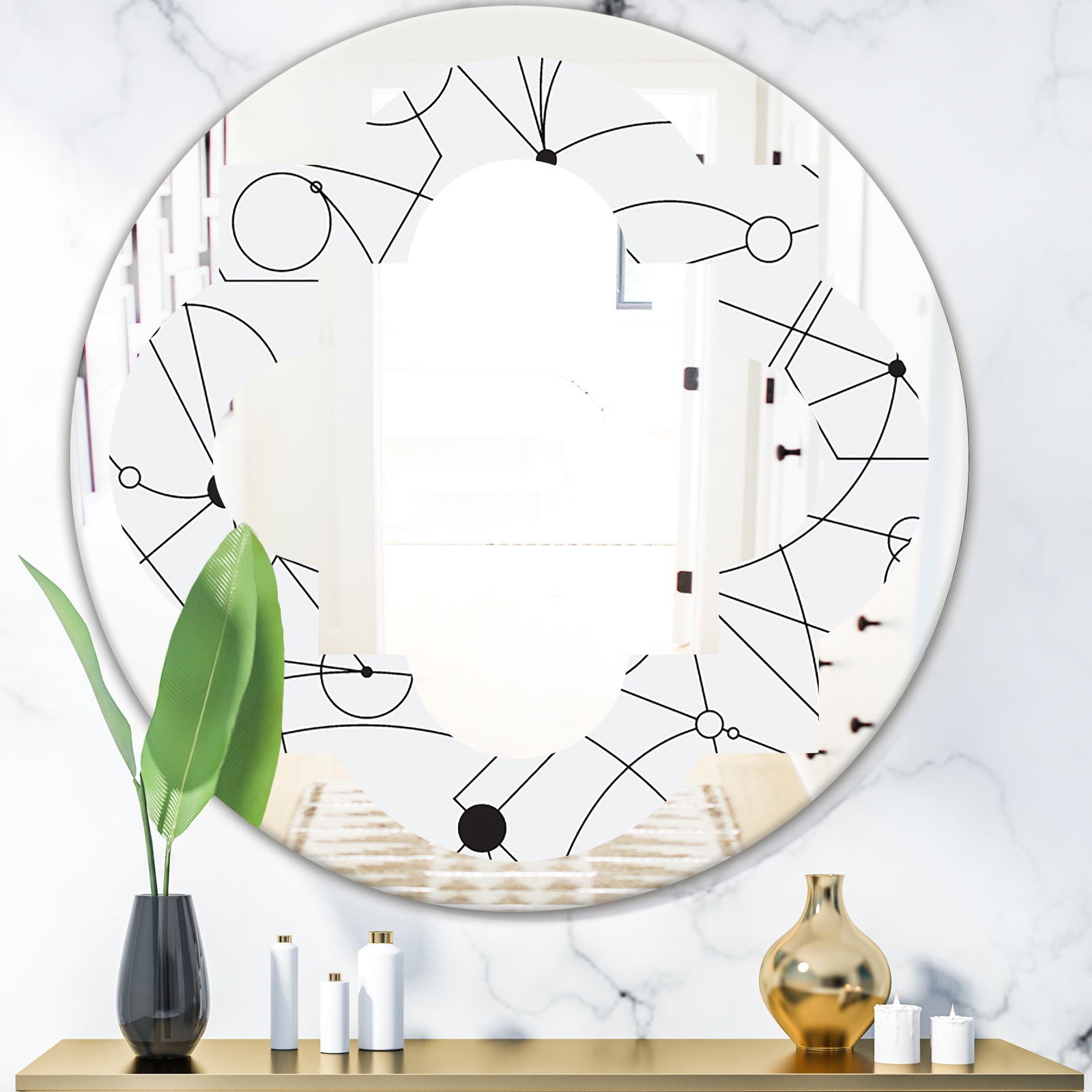 Retro Geometric Grid III - Modern Round or Oval Wall Mirror - Quatrefoil