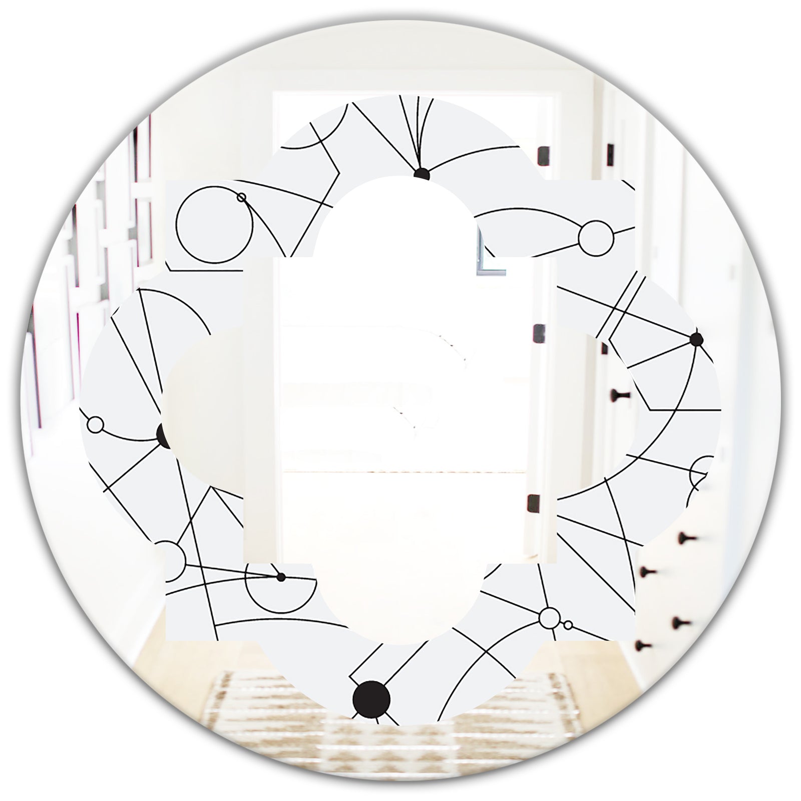 Retro Geometric Grid III - Modern Round or Oval Wall Mirror - Quatrefoil
